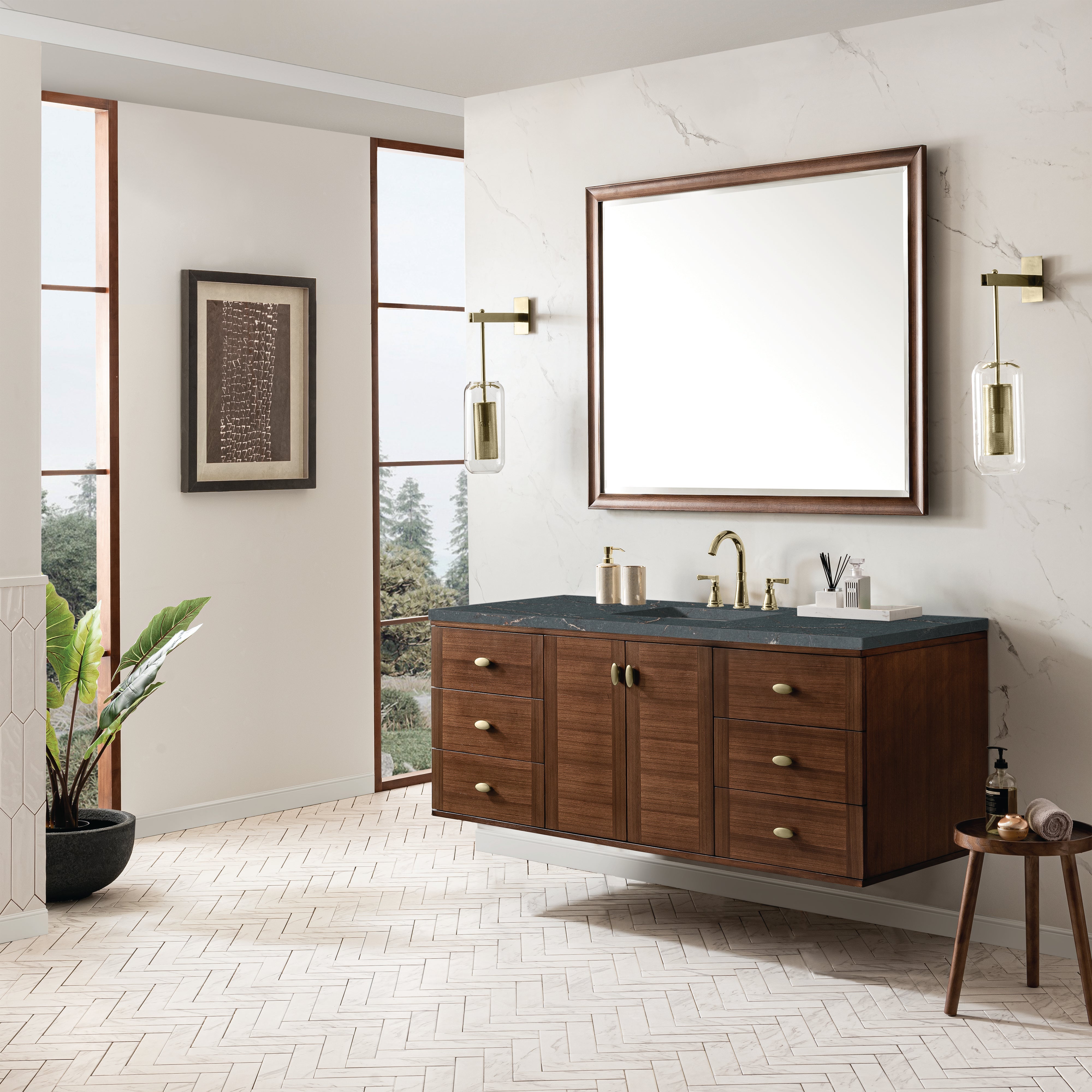 Mid-Century Walnut / Parisien Bleu - 3 Faucet Holes