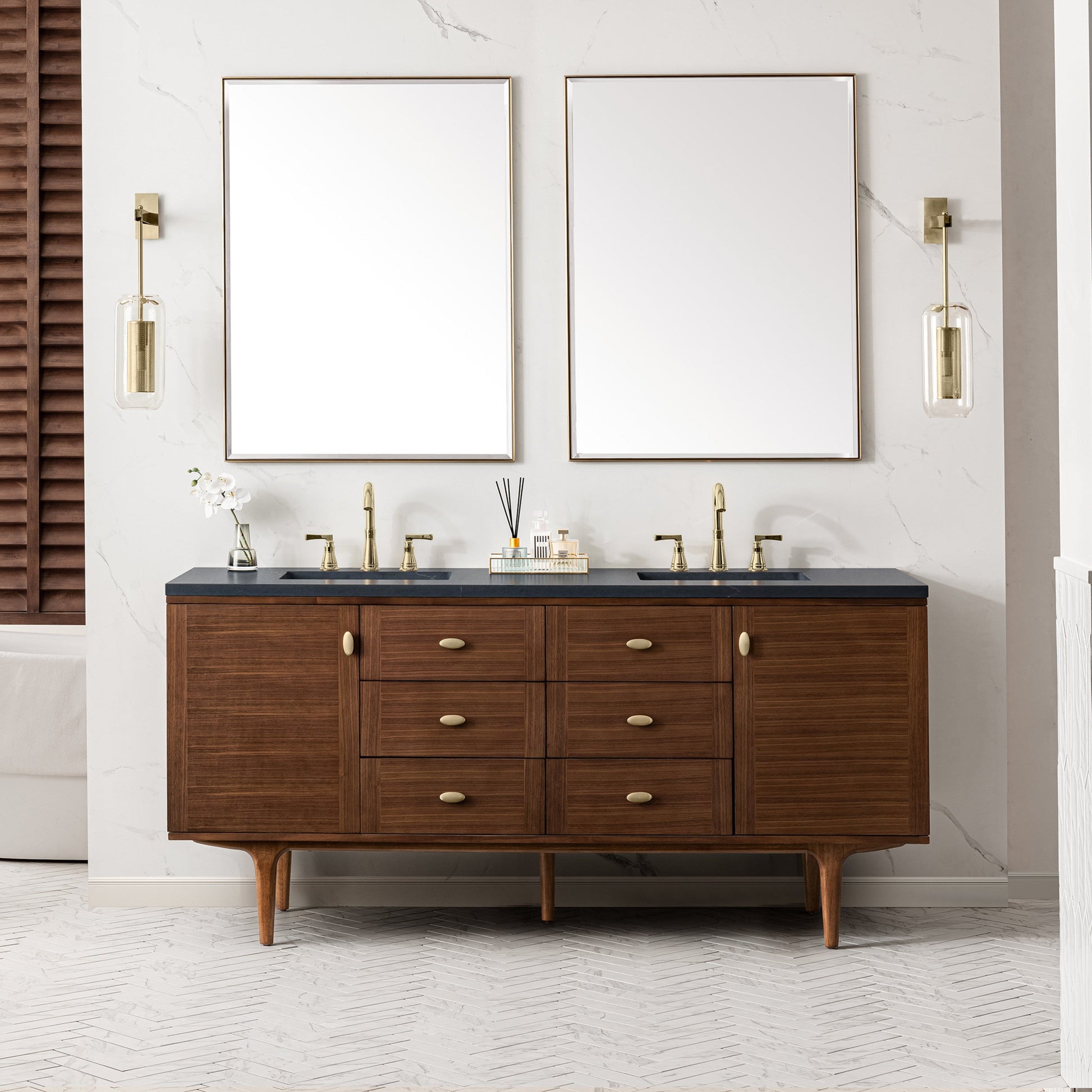 Mid-Century Walnut / Charcoal Soapstone - 3 Faucet Holes