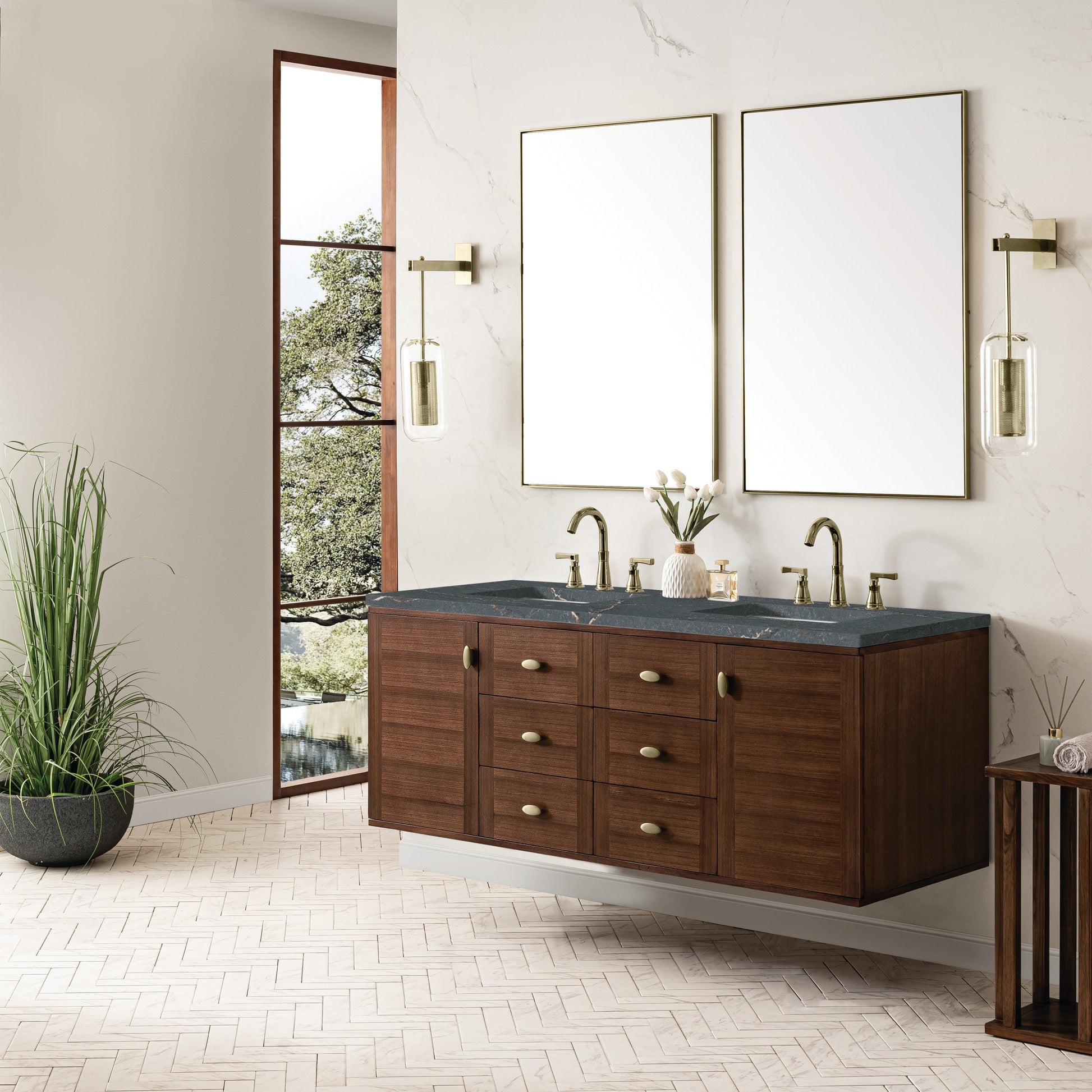 Mid-Century Walnut / Parisien Bleu - 3 Faucet Holes