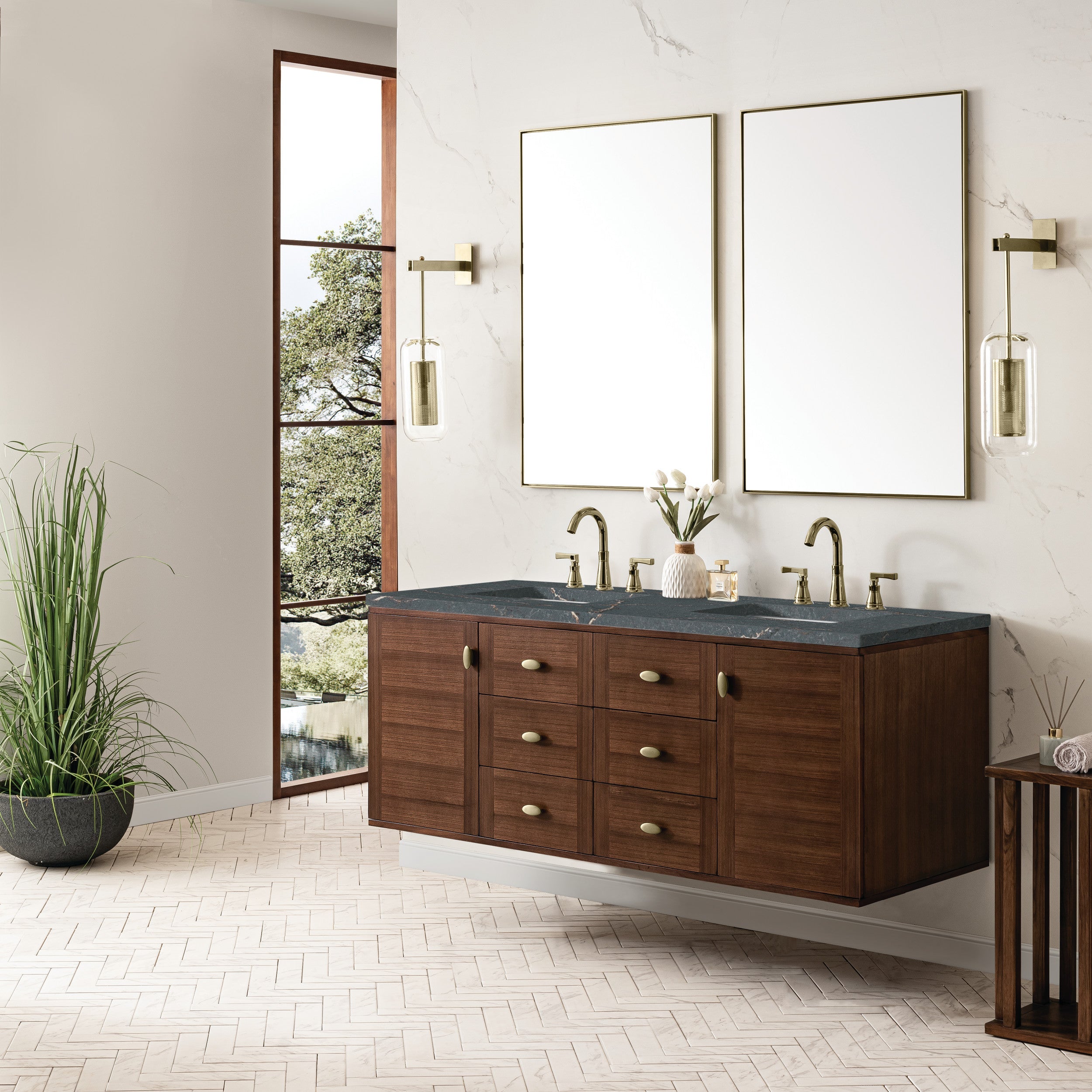 Mid-Century Walnut / Parisien Bleu - 3 Faucet Holes