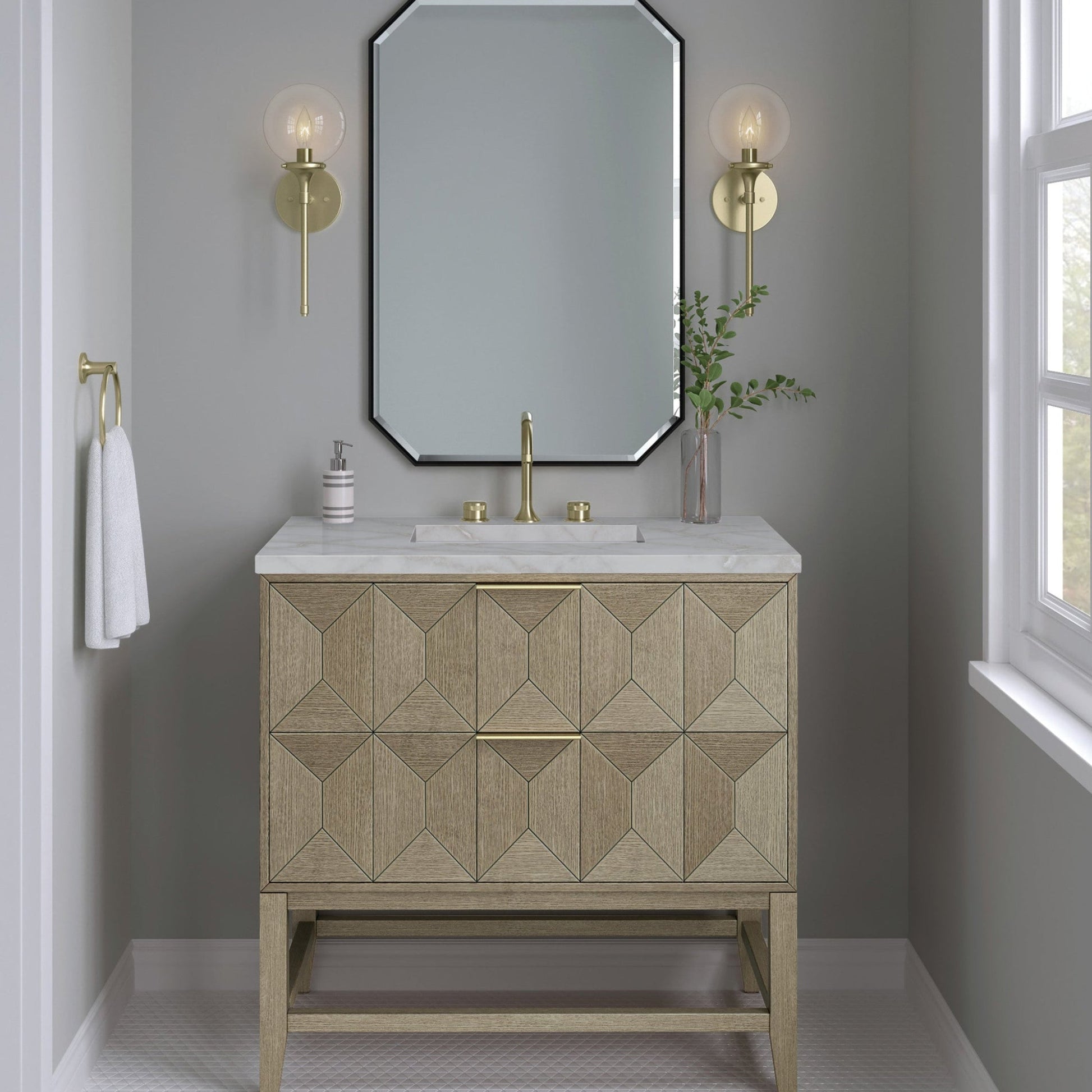 Pebble Oak / Victorian Silver - 3 Faucet Holes