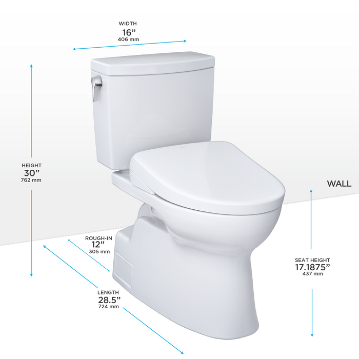 Toto Washlet+ Vespin II 1G Two Piece Elongated 1.0 GPF Toilet with Auto Flush Washlet+ S7 Contemporary Bidet Seat