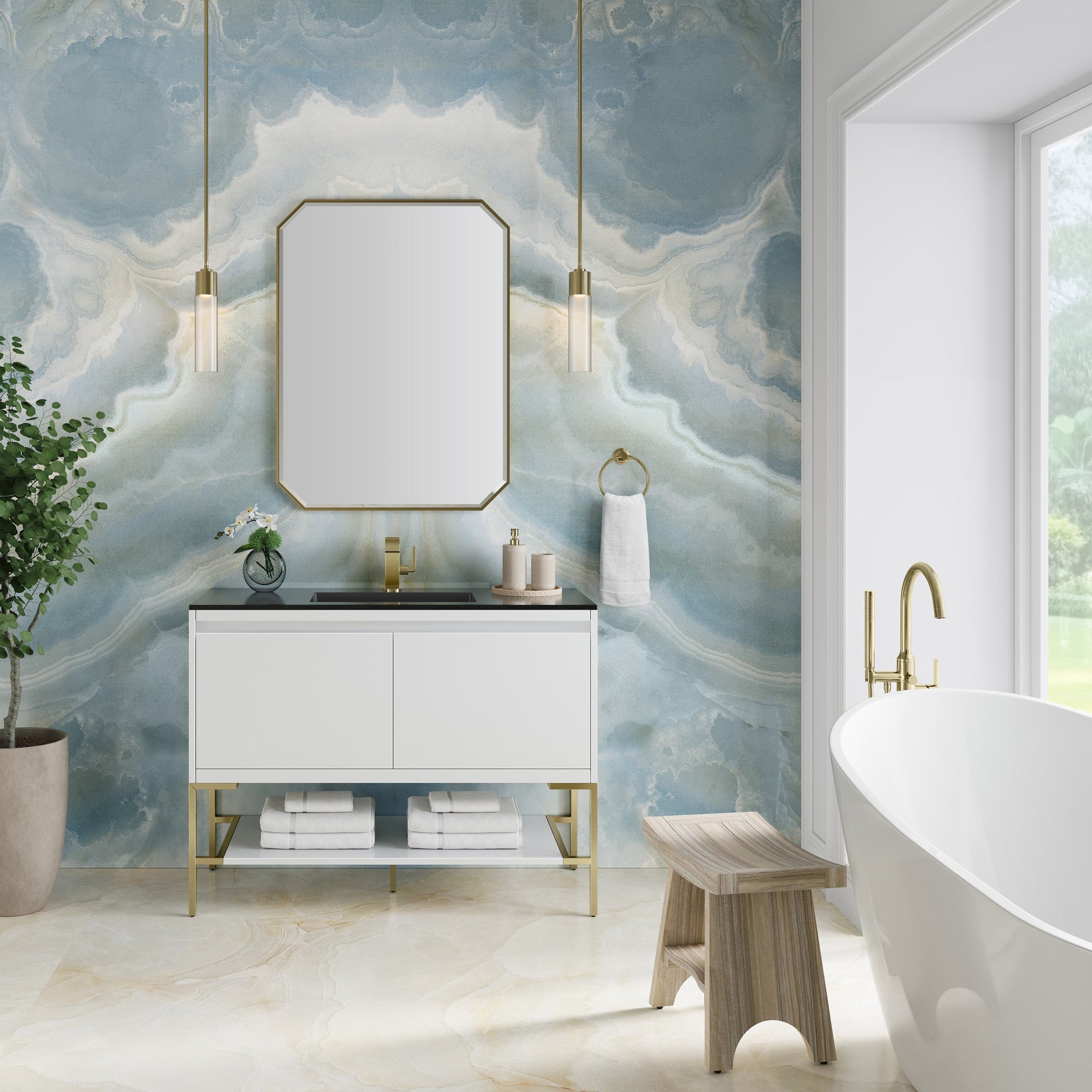 Glossy White / Champagne Brass / Charcoal Black - 1 Faucet Hole