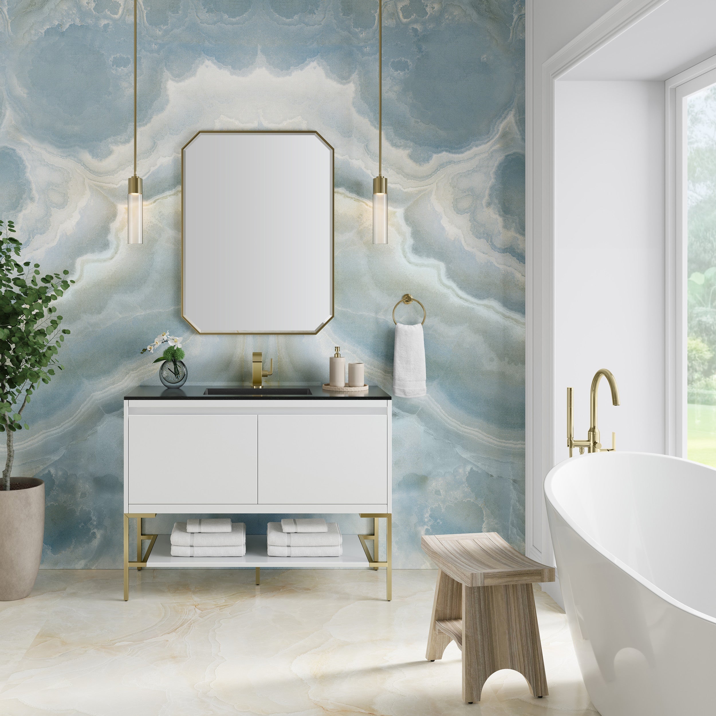 Glossy White / Champagne Brass / Charcoal Black - 1 Faucet Hole