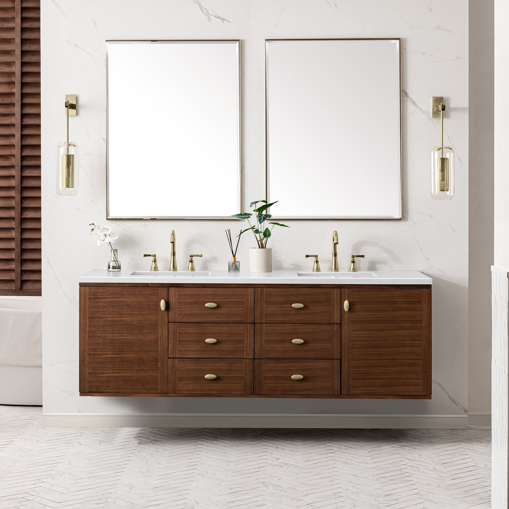 Mid-Century Walnut / White Zeus - 3 Faucet Holes