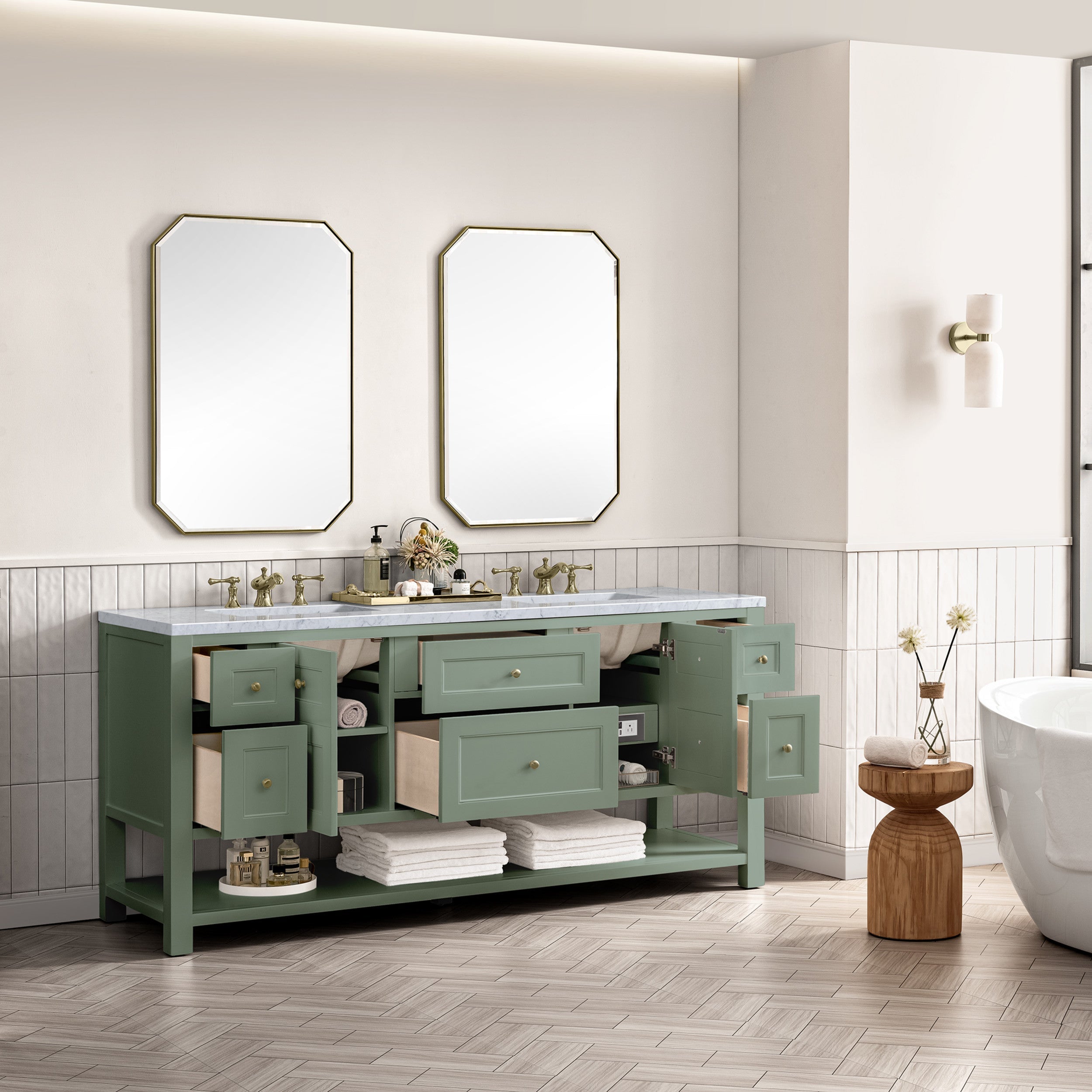 Smokey Celadon / Carrara White - 3 Faucet Holes