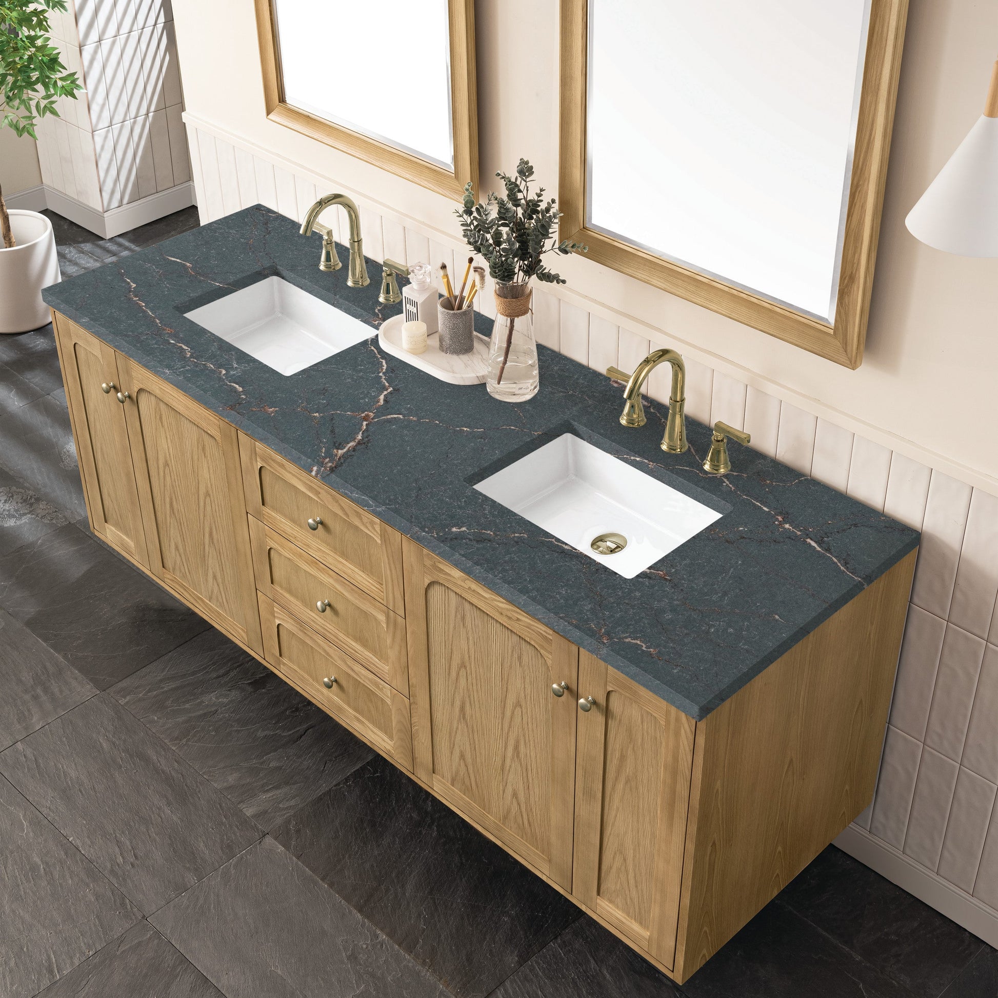 Light Natural Oak / Parisien Bleu - 3 Faucet Holes