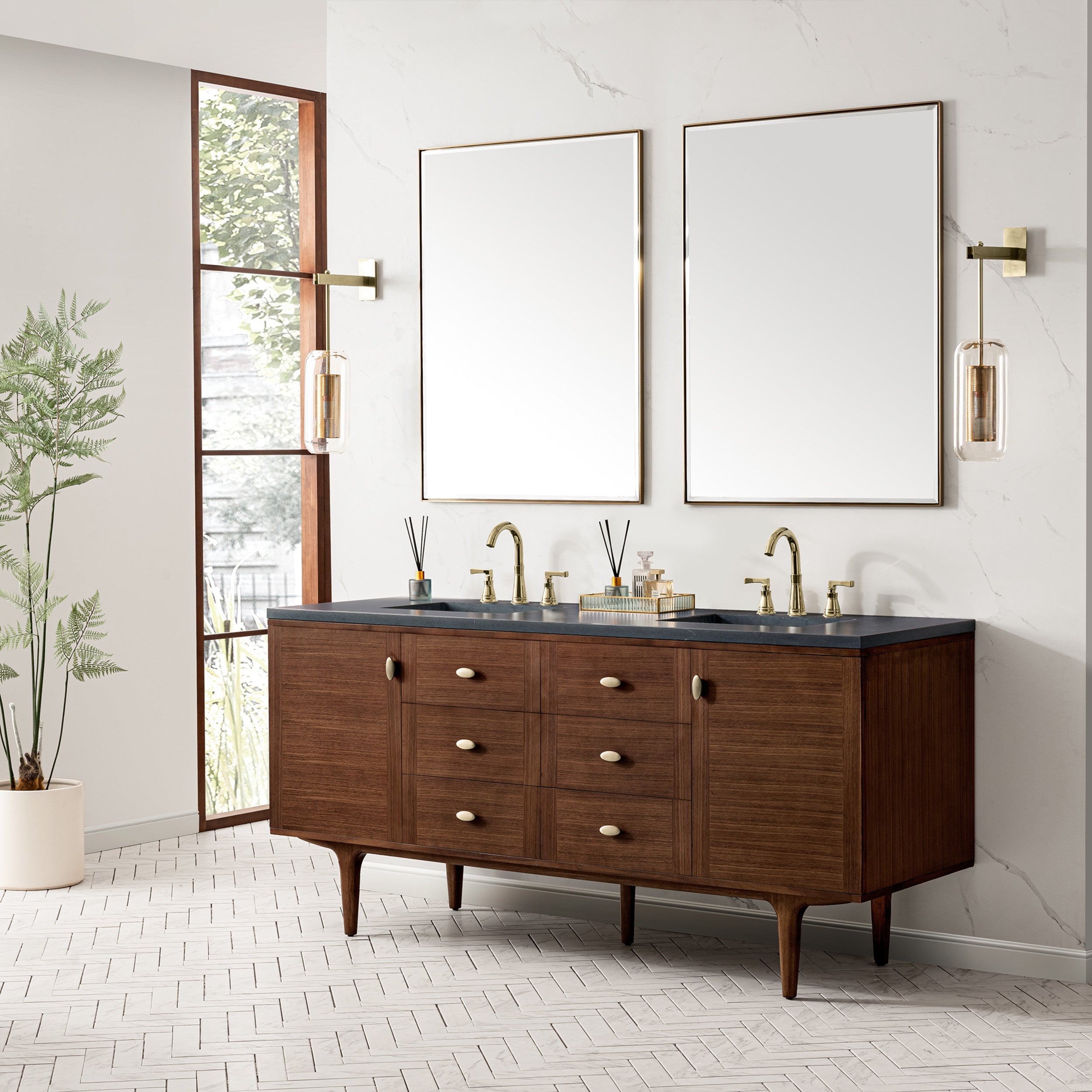 Mid-Century Walnut / Charcoal Soapstone - 3 Faucet Holes