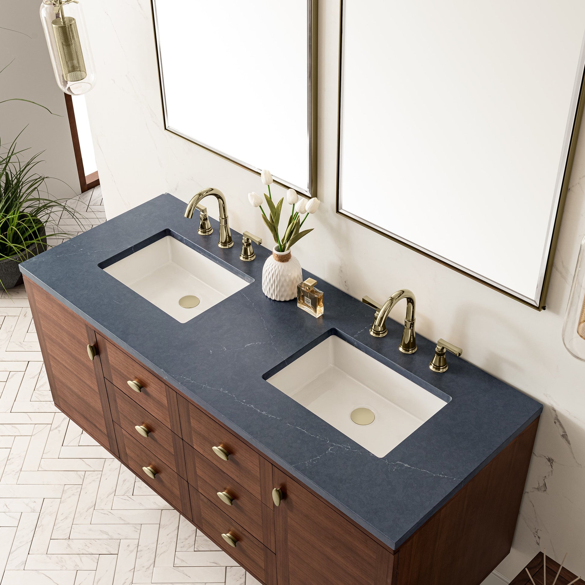 Mid-Century Walnut / Charcoal Soapstone - 3 Faucet Holes