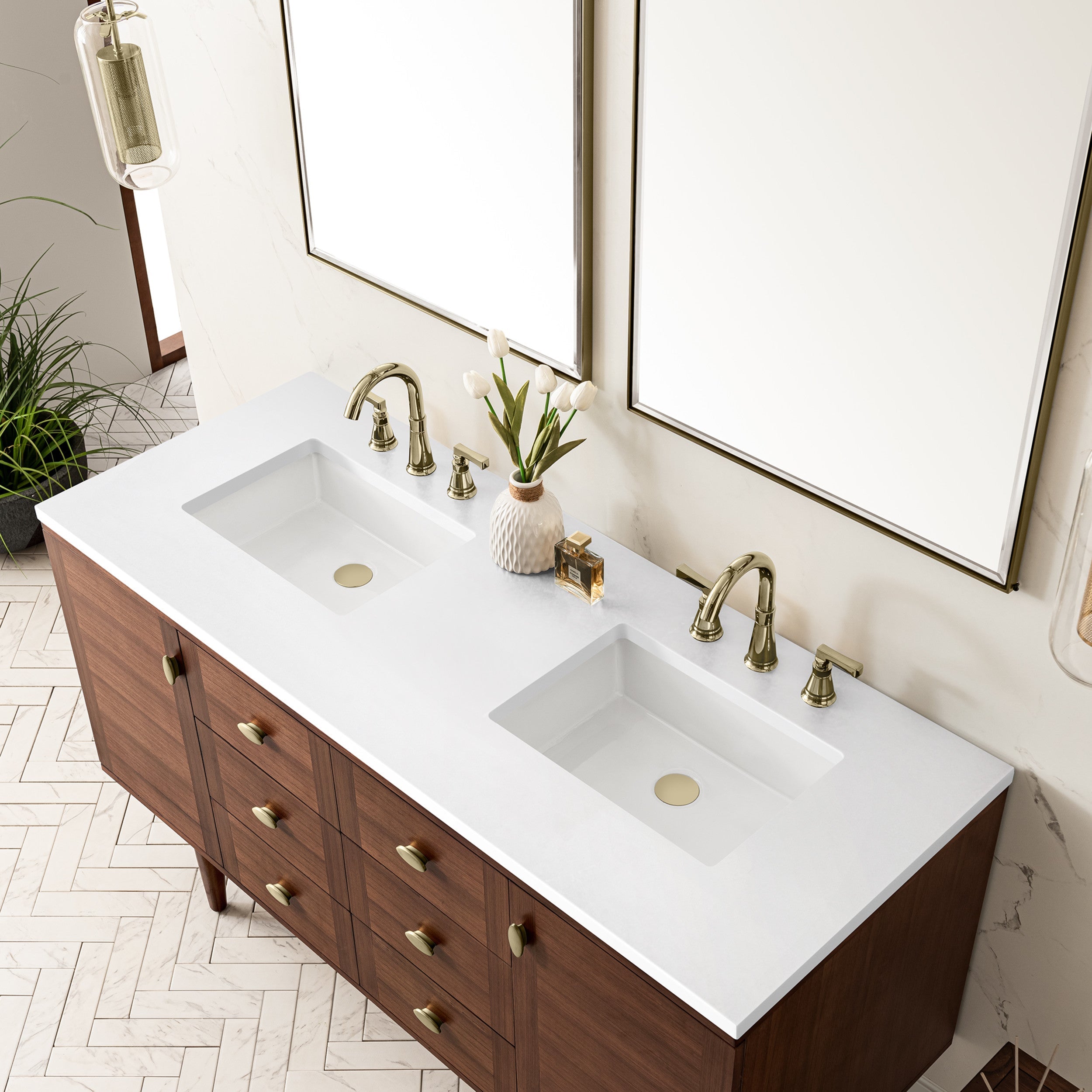 Mid-Century Walnut / White Zeus - 3 Faucet Holes