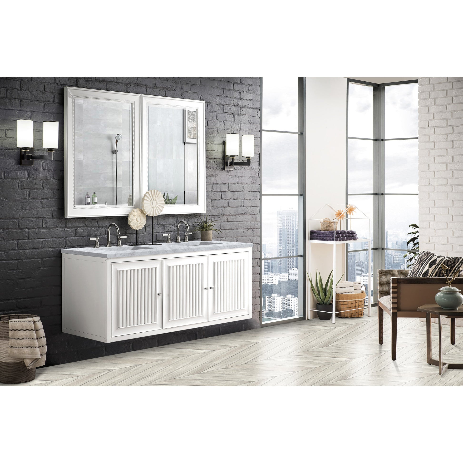 Glossy White / Carrara White - 3 Faucet Holes