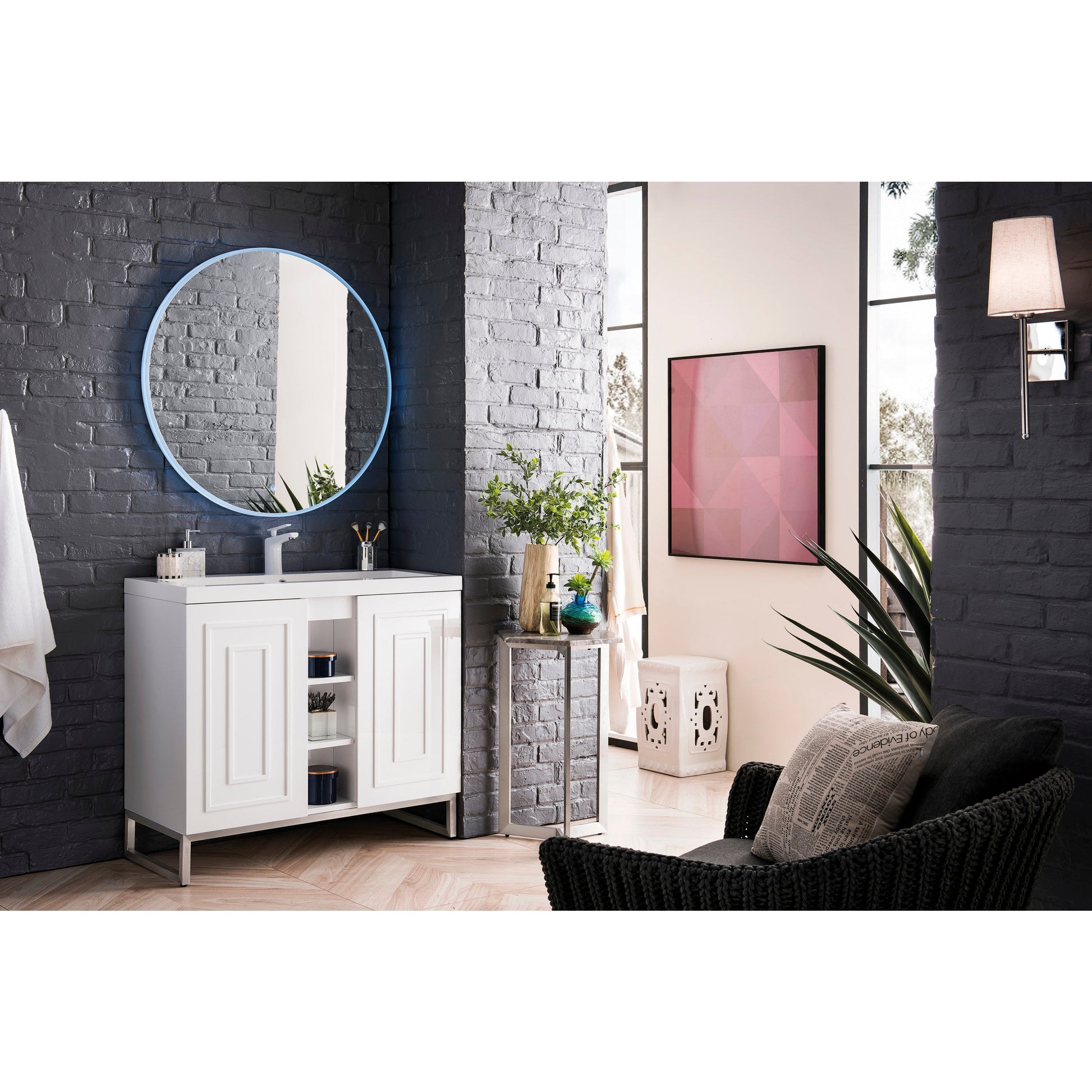 Glossy White / White Glossy / Brushed Nickel - 1 Faucet Hole