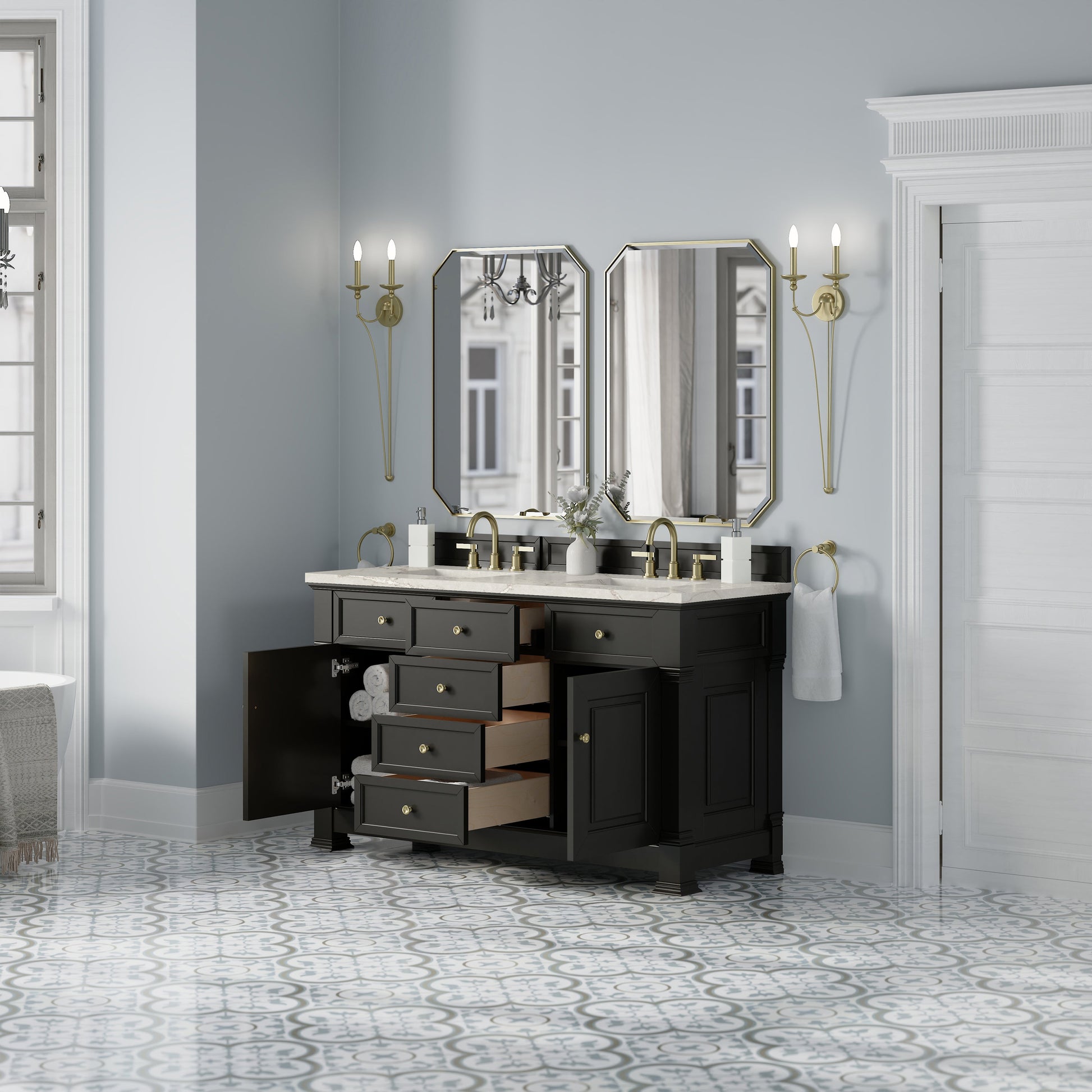 Black Onyx / Victorian Silver - 3 Faucet Holes