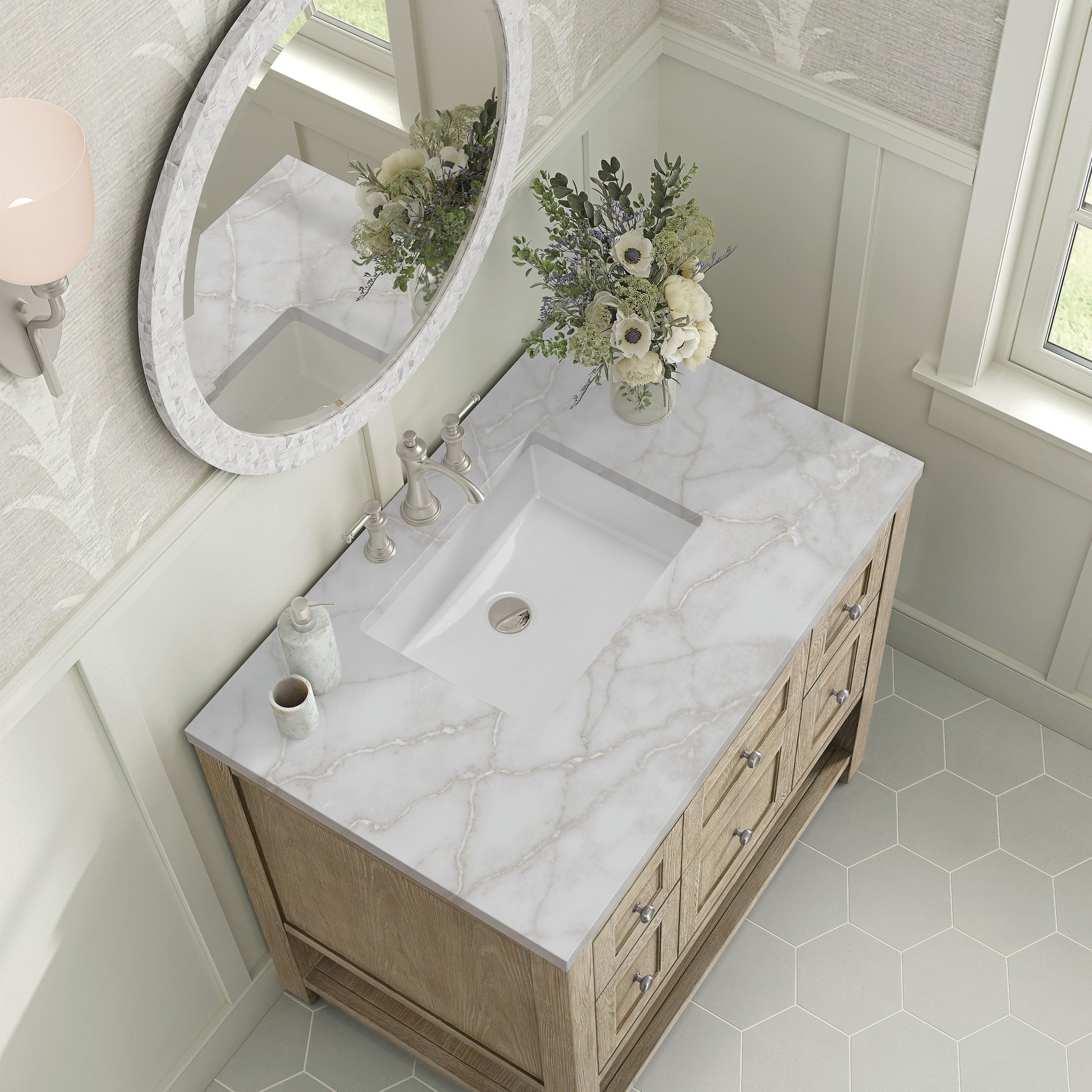 Whitewashed Oak / Victorian Silver - 3 Faucet Holes