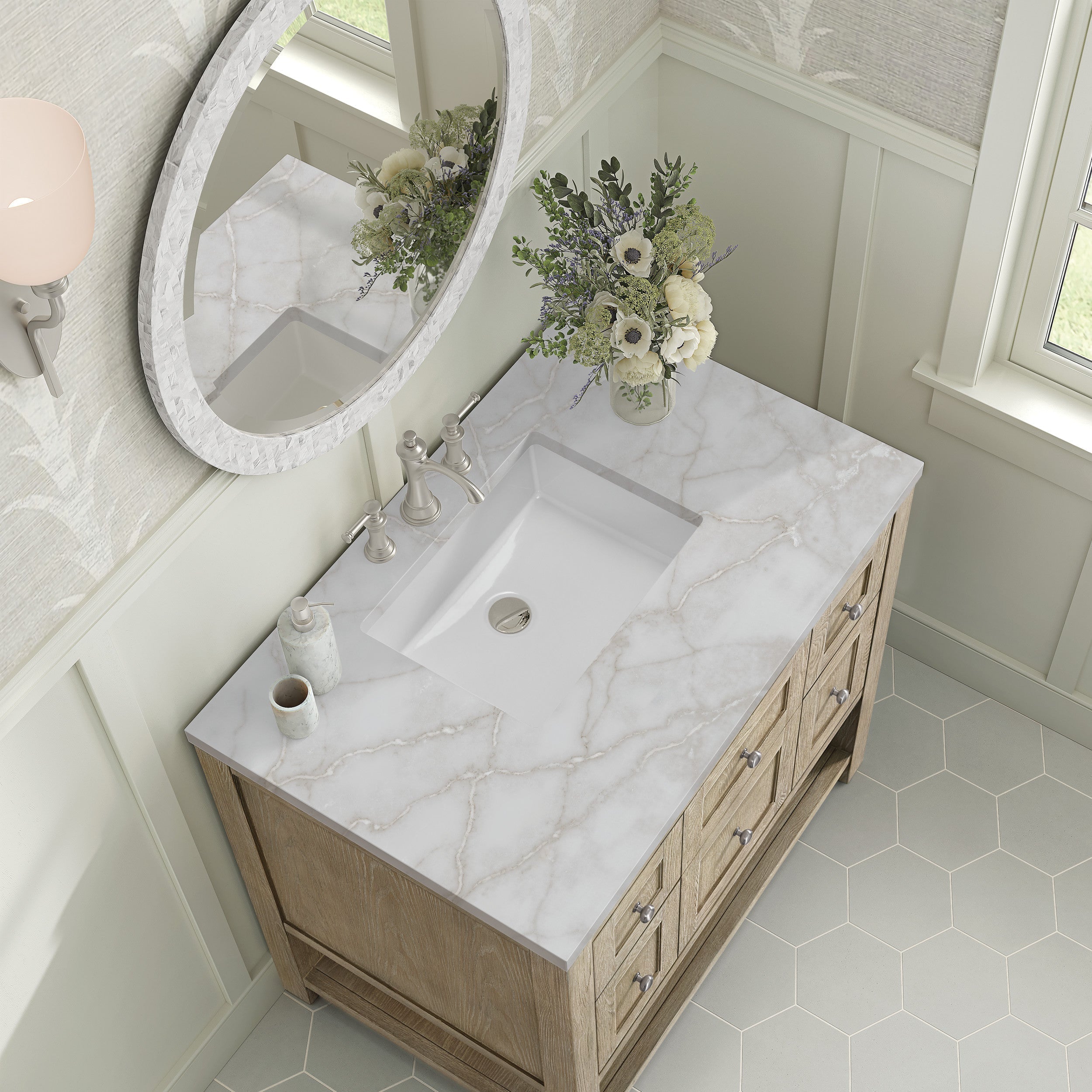 Whitewashed Oak / Victorian Silver - 3 Faucet Holes