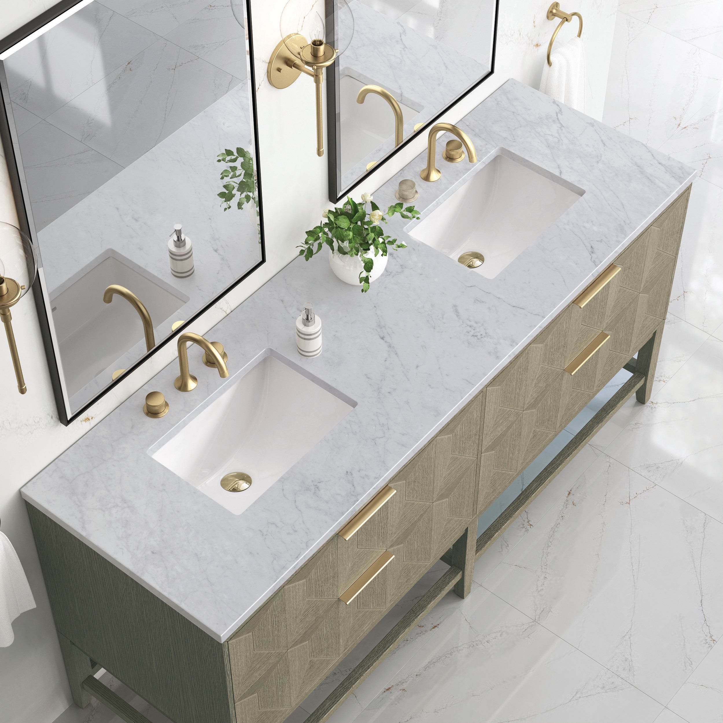 Pebble Oak / Carrara White - 3 Faucet Holes