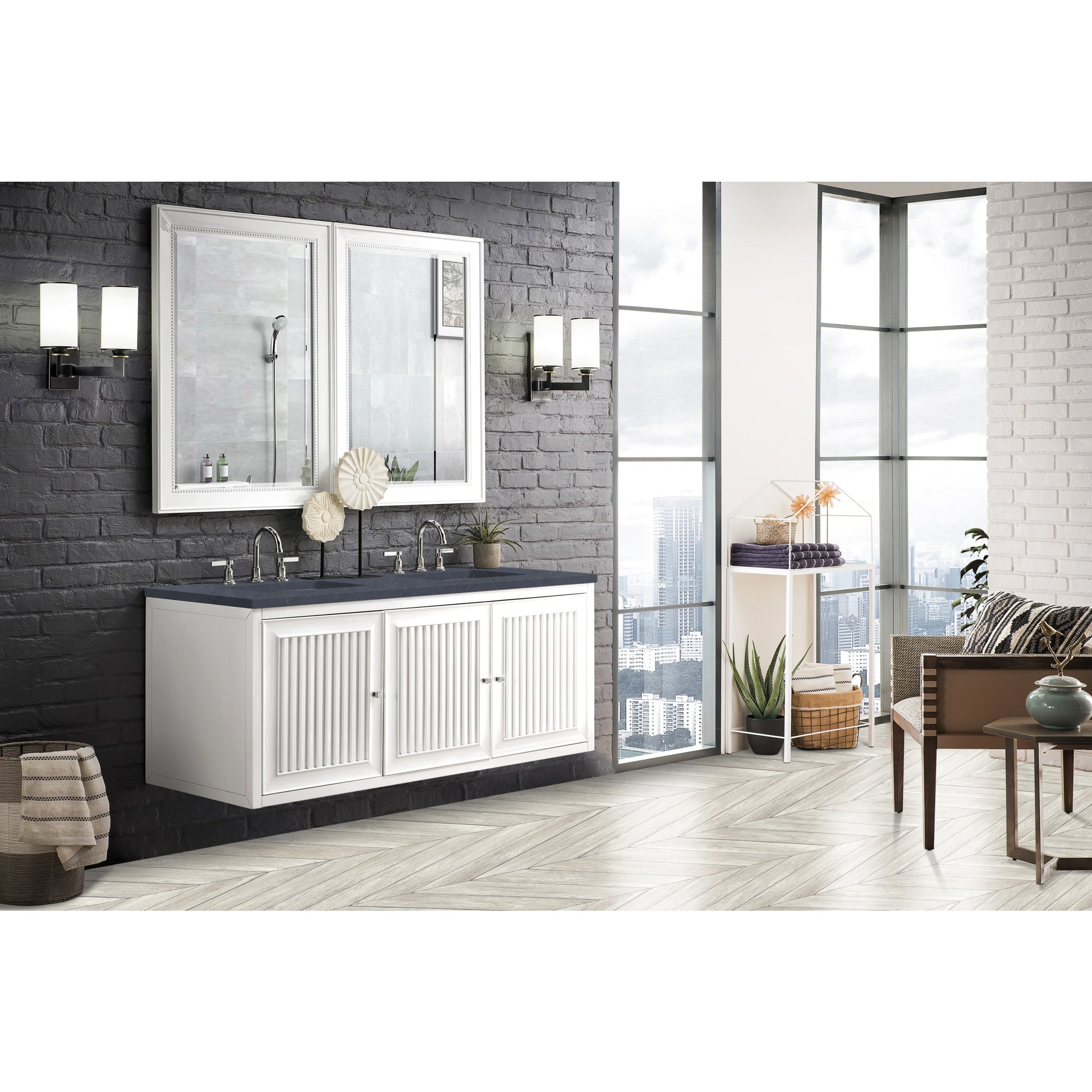 Glossy White / Charcoal Soapstone - 3 Faucet Holes