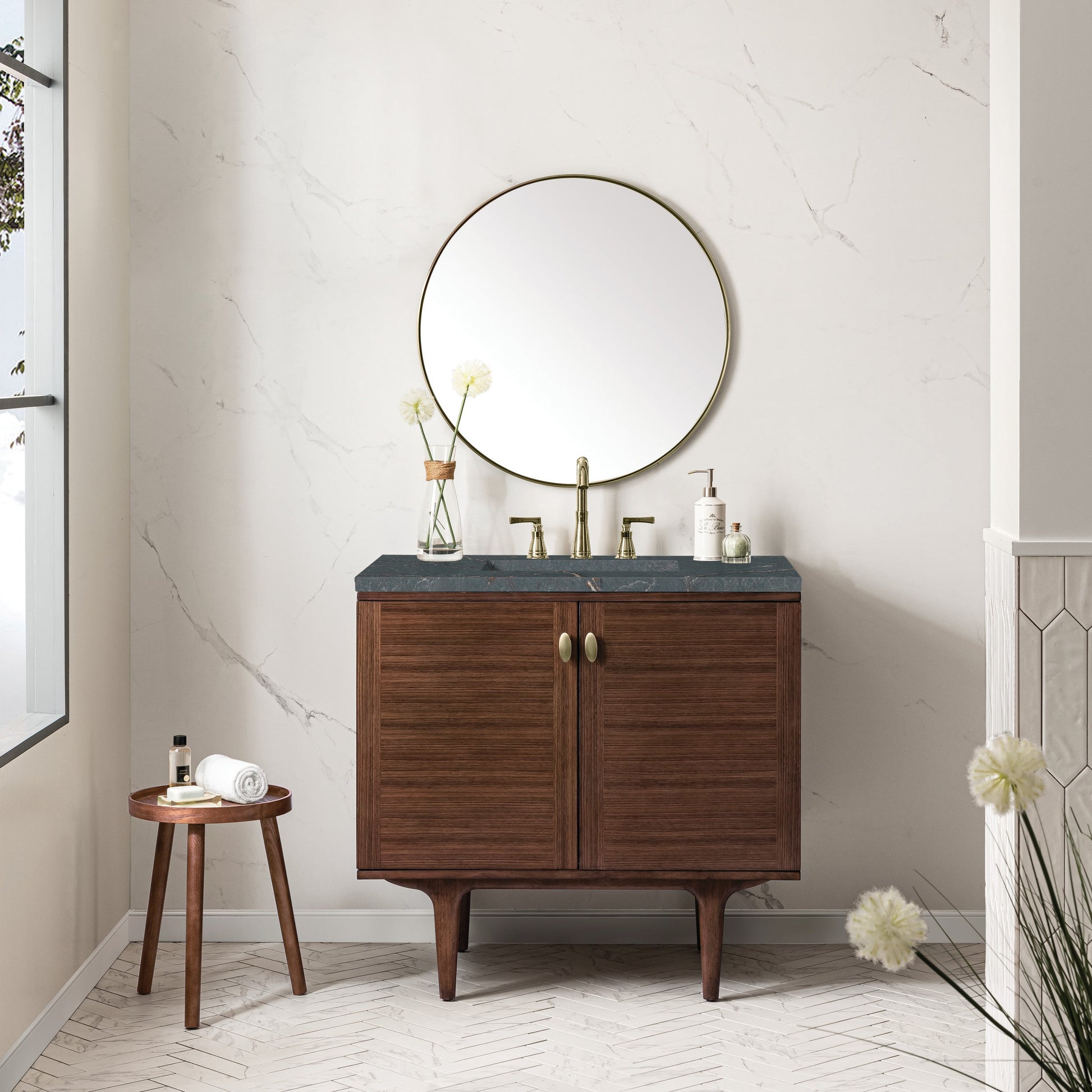 Mid-Century Walnut / Parisien Bleu - 3 Faucet Holes
