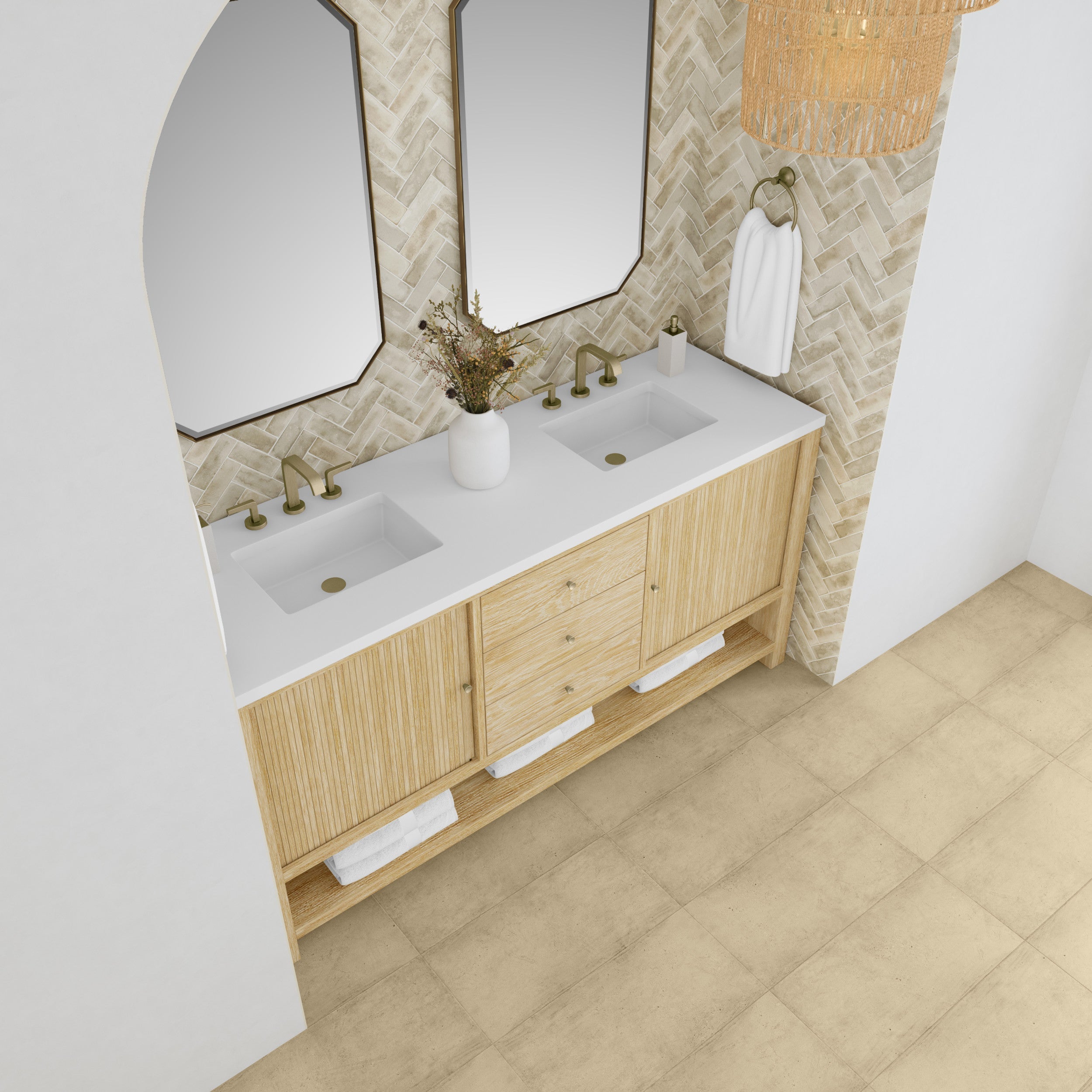 Sunwashed Oak / White Zeus - 3 Faucet Holes
