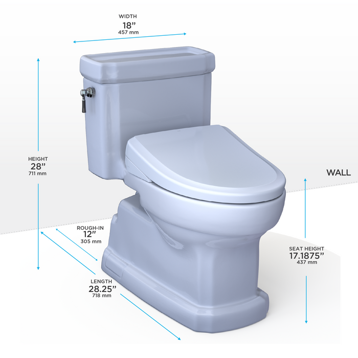 Toto Washlet+ Eco Guinevere Elongated 1.28 GPF Universal Height Toilet - S7A Classic Bidet Seat with Autoflush and Auto Open/Close