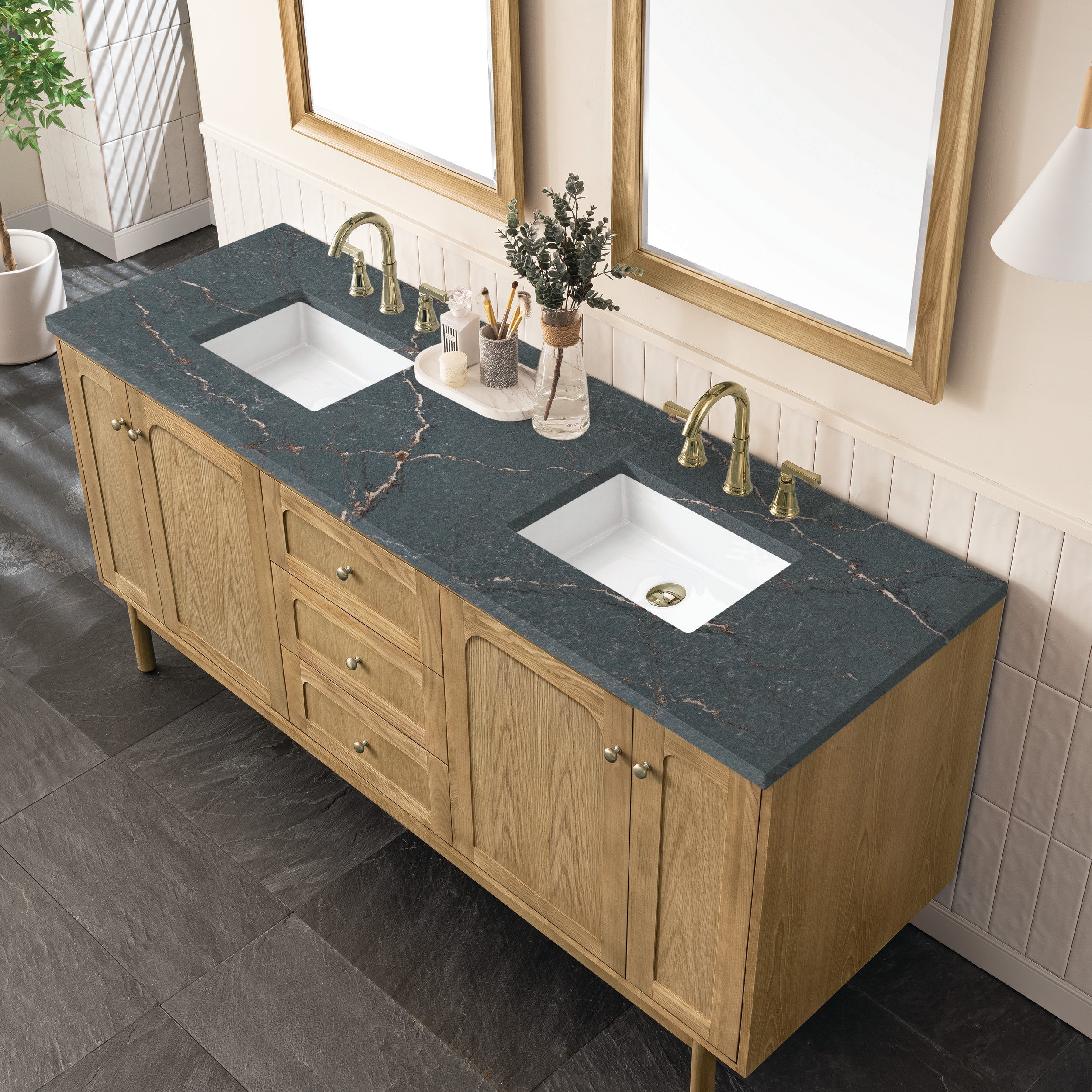 Light Natural Oak / Parisien Bleu - 3 Faucet Holes