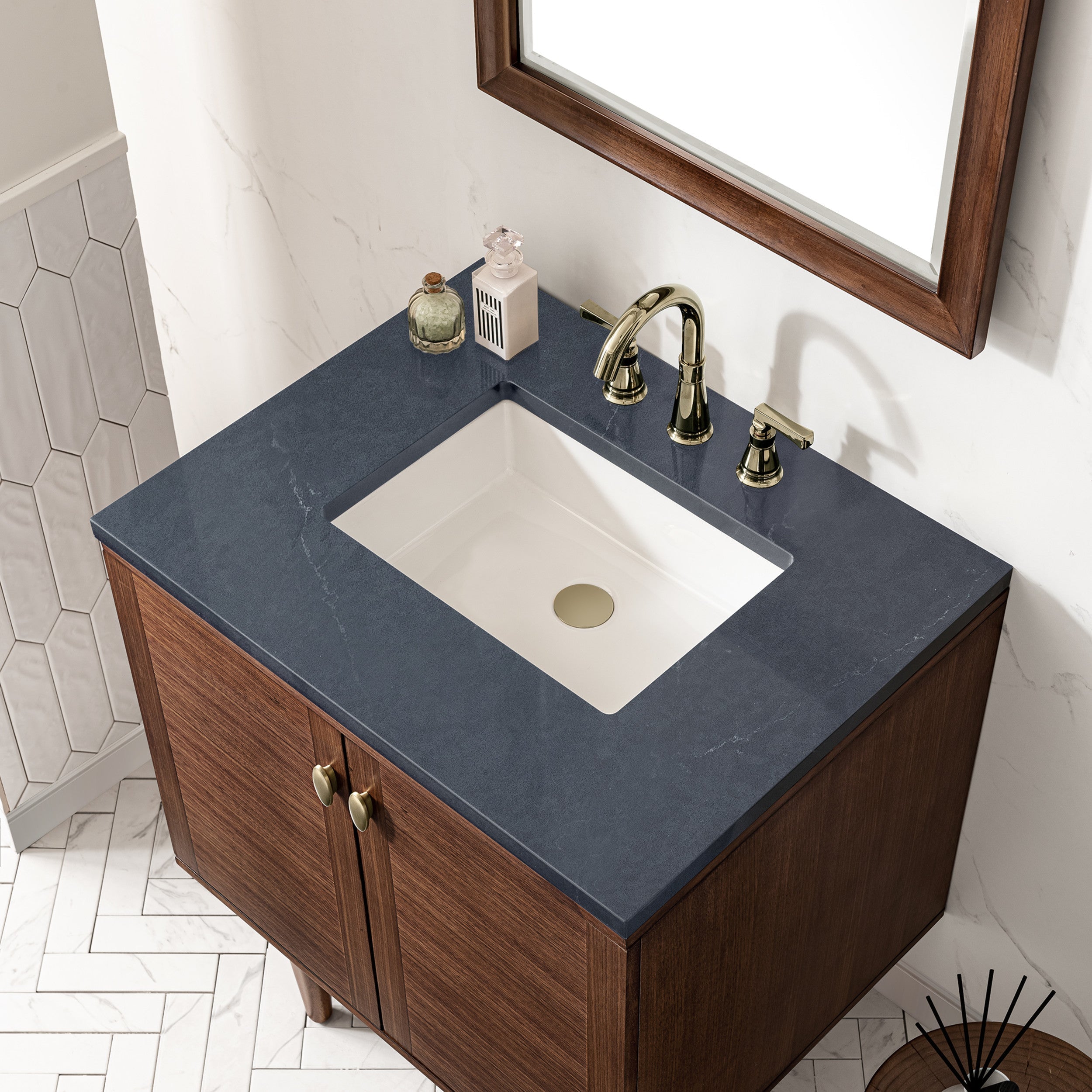 Mid-Century Walnut / Charcoal Soapstone - 3 Faucet Holes