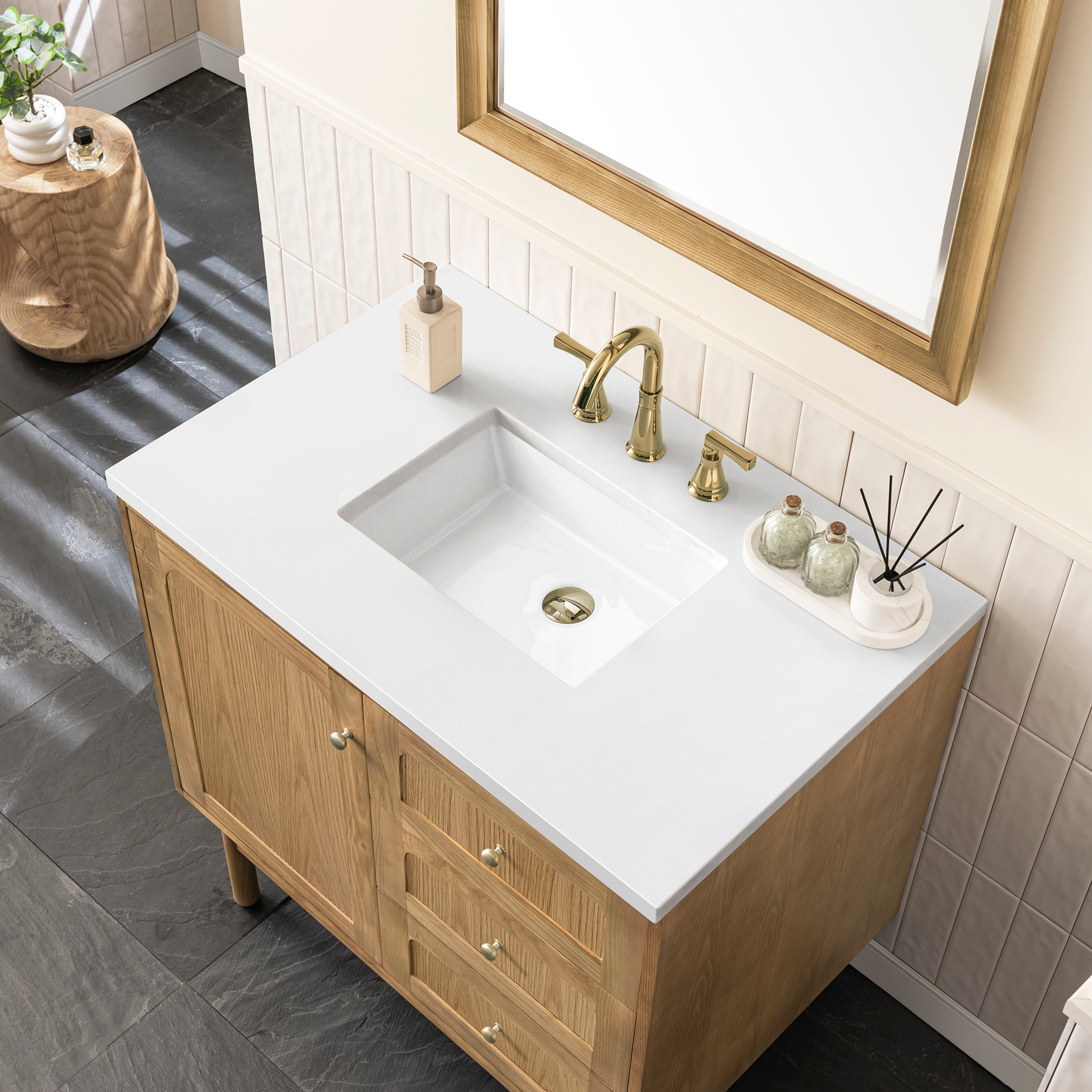 Light Natural Oak / White Zeus - 3 Faucet Holes