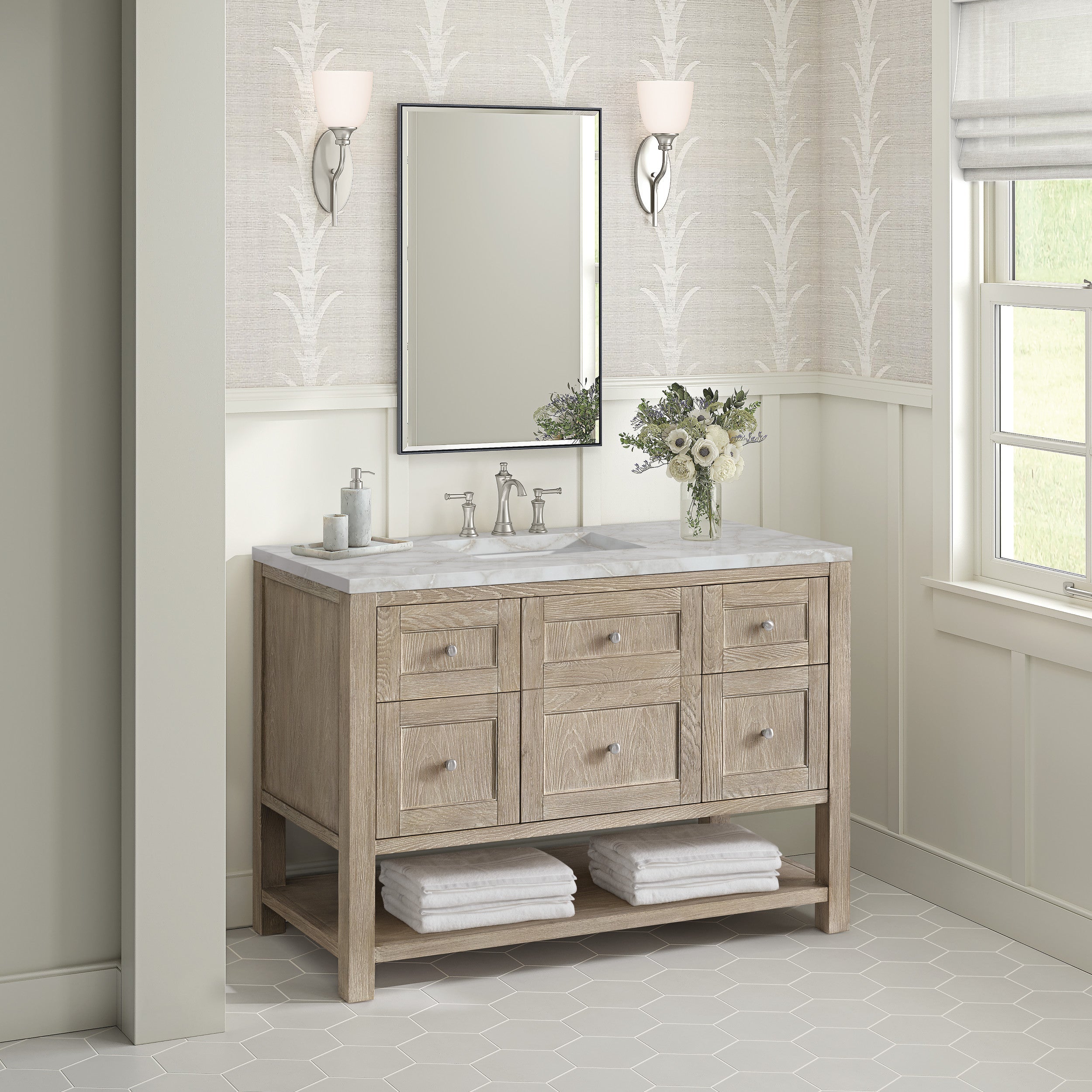 Whitewashed Oak / Victorian Silver - 3 Faucet Holes