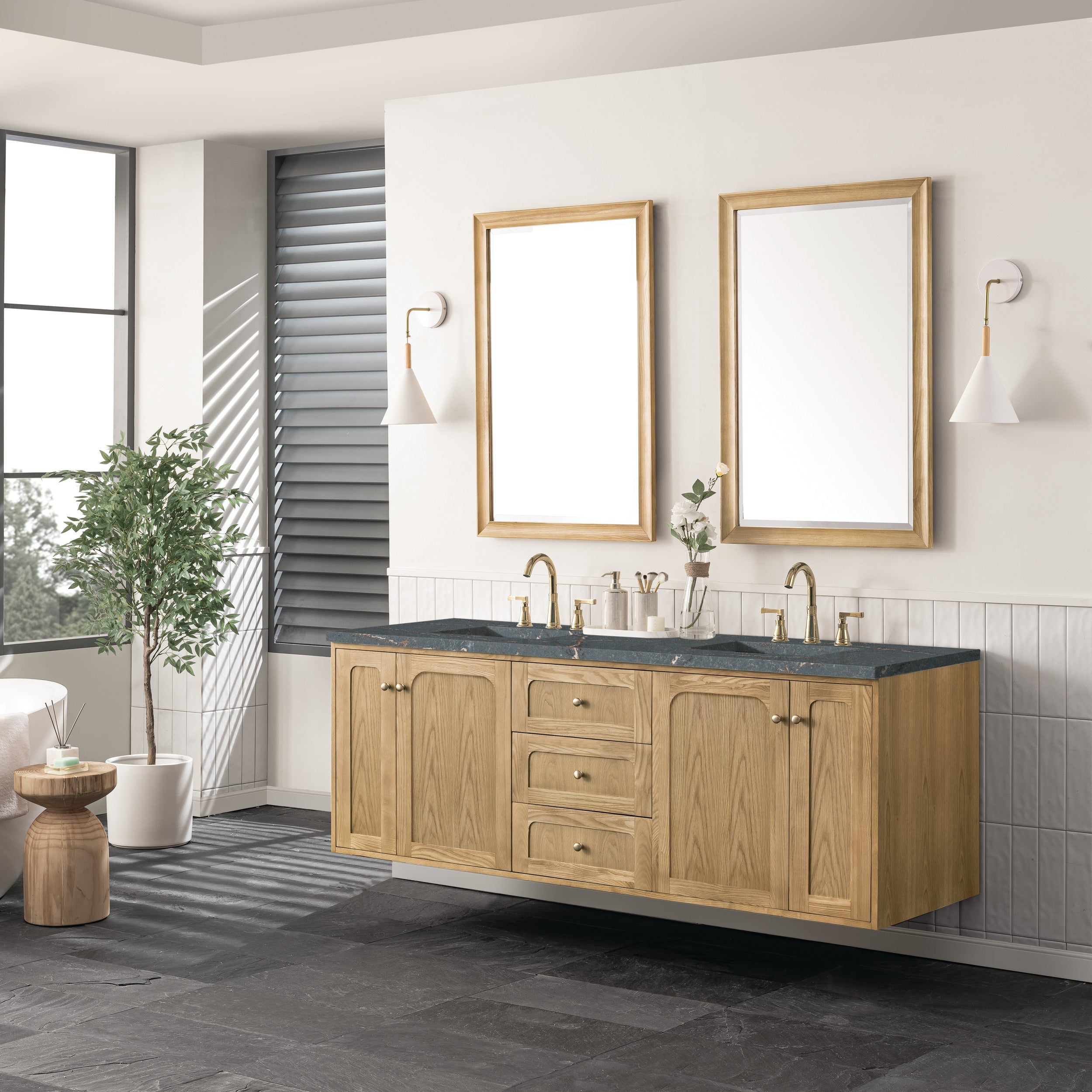 Light Natural Oak / Parisien Bleu - 3 Faucet Holes