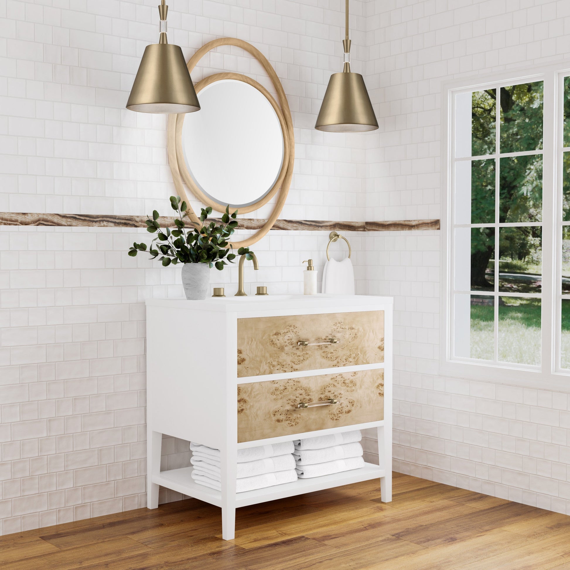 Polished White and Light Mappa Burl / White Zeus - 3 Faucet Holes