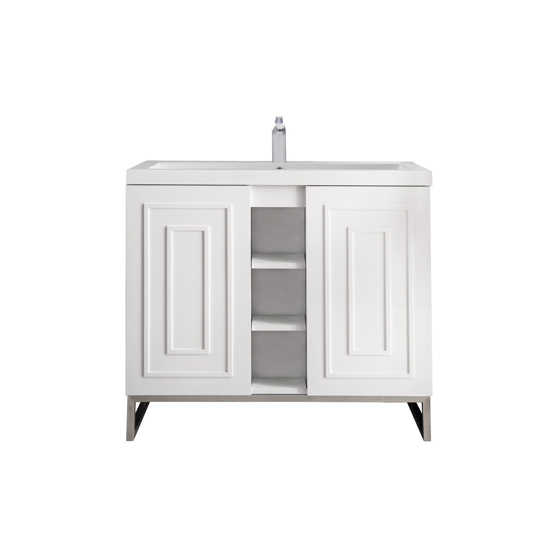 Glossy White / White Glossy / Brushed Nickel - 1 Faucet Hole