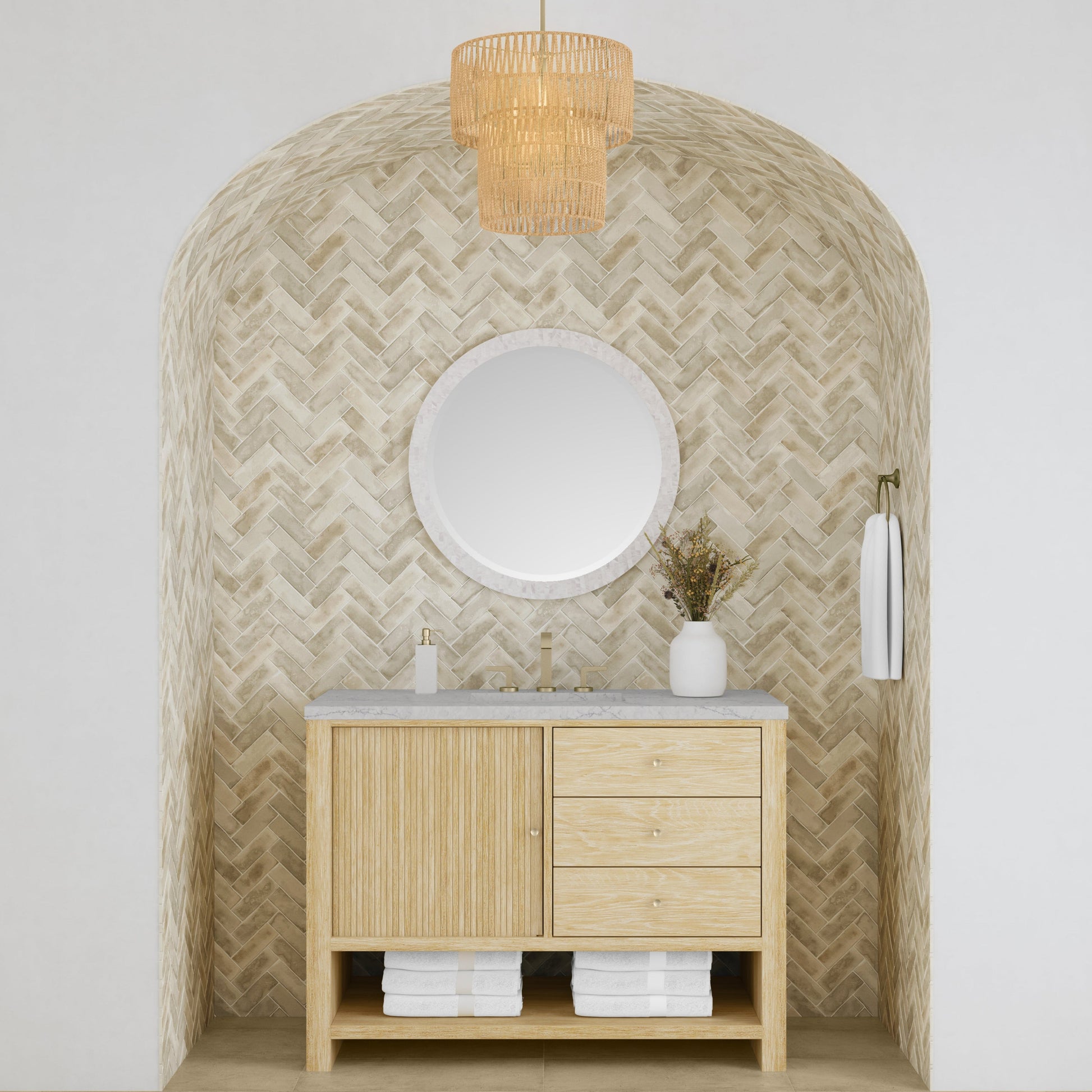 Sunwashed Oak / Eternal Jasmine Pearl - 3 Faucet Holes