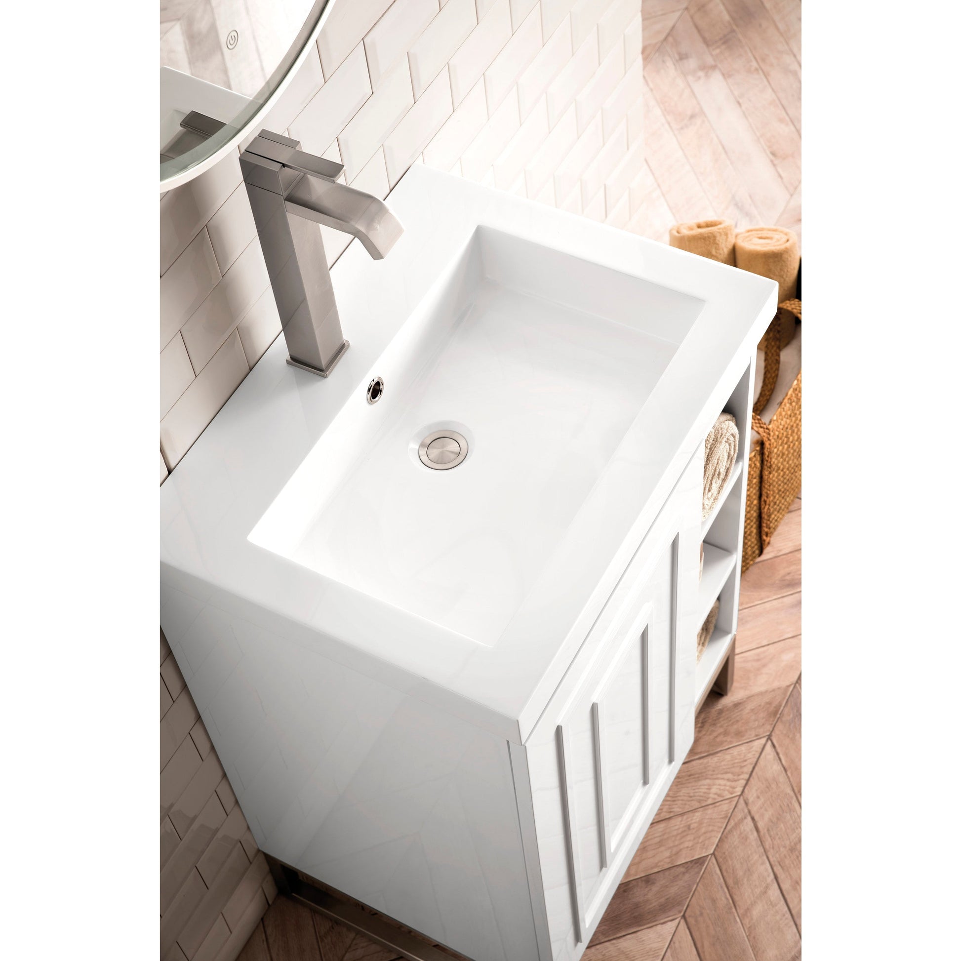Glossy White / White Glossy / Brushed Nickel - 1 Faucet Hole