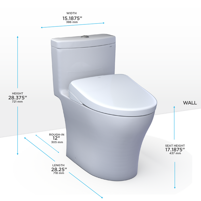 Toto Washlet+ Aquia IV One Piece Elongated Dual Flush 1.28 and 0.9 GPF Toilet with S7A Contemporary Electric Bidet Seat