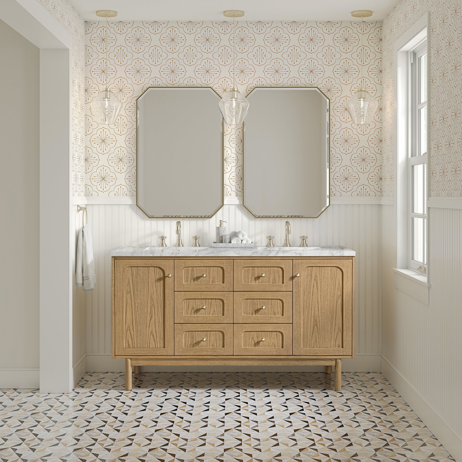 Light Natural Oak / Carrara White - 3 Faucet Holes