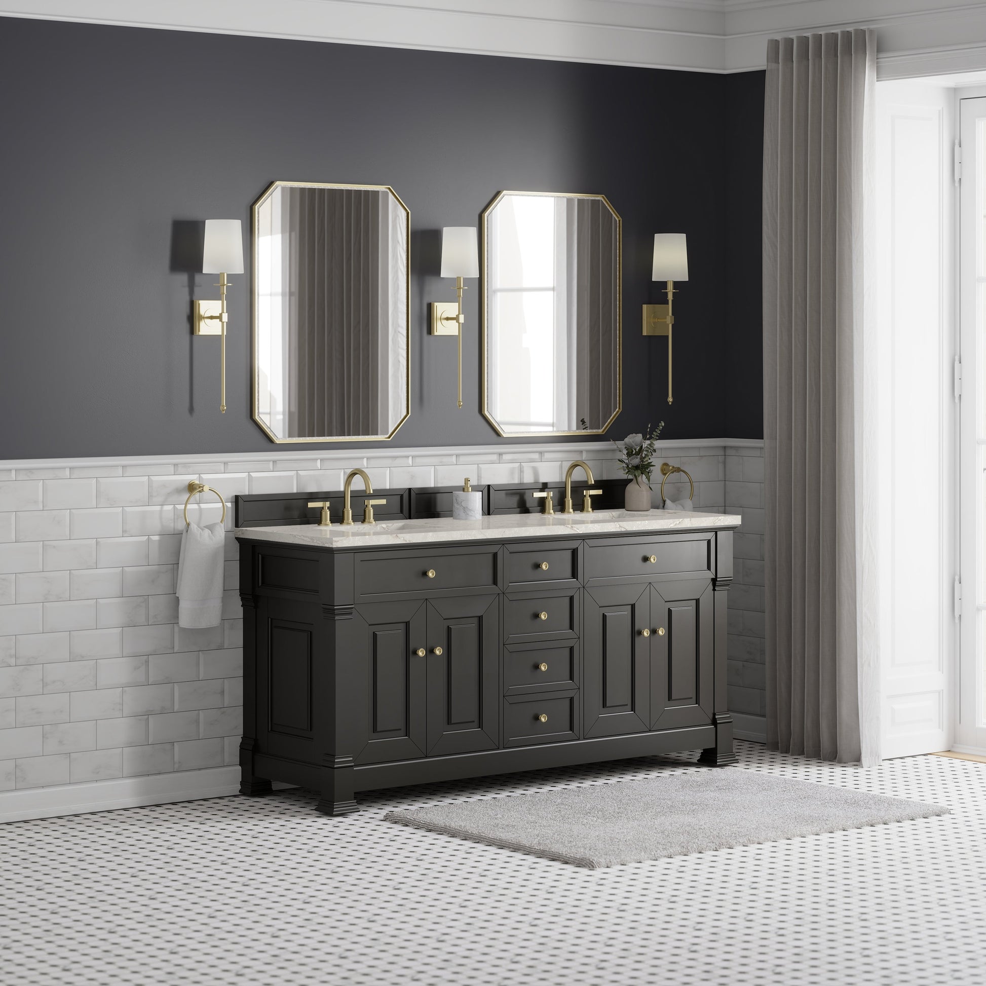 Black Onyx / Victorian Silver - 3 Faucet Holes
