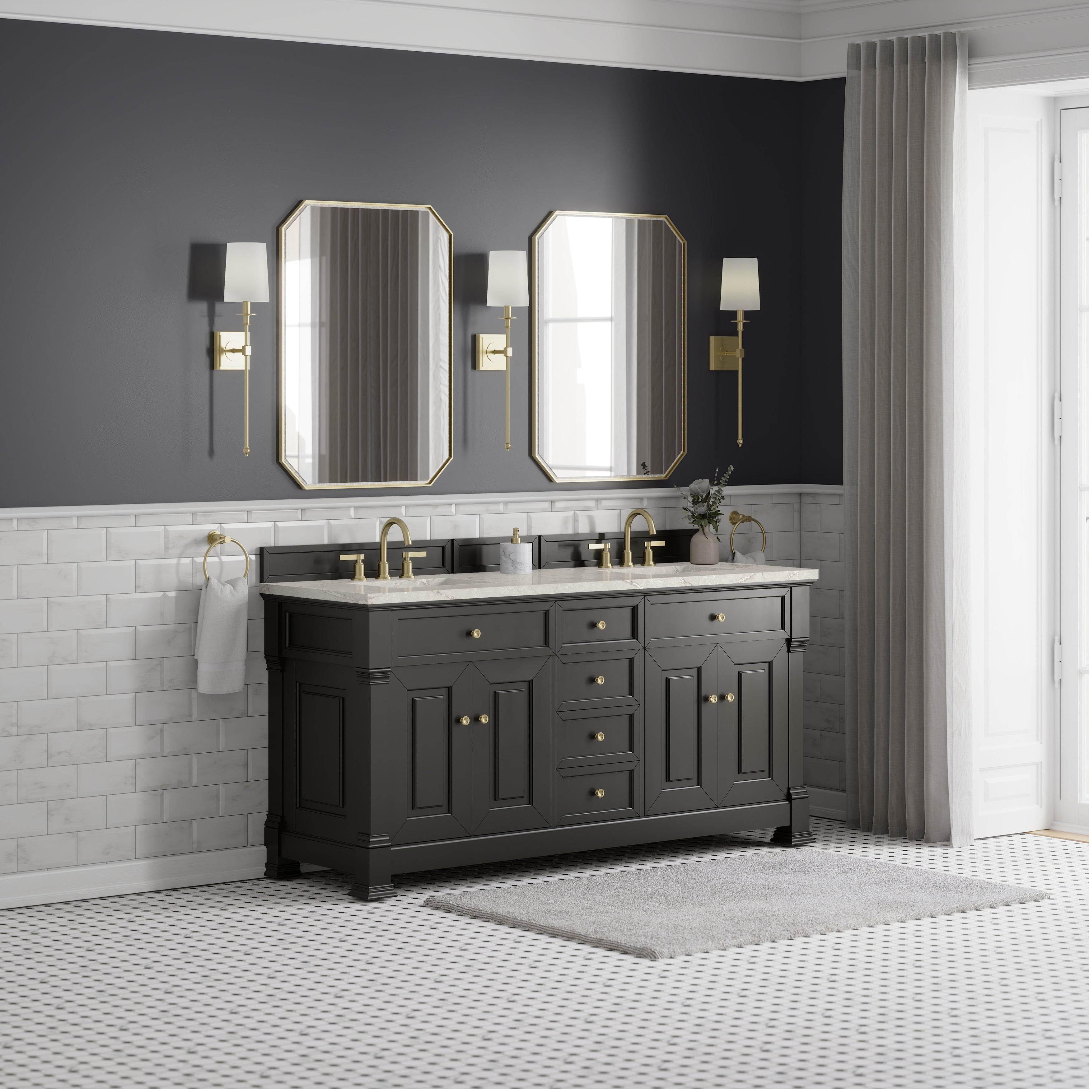 Black Onyx / Victorian Silver - 3 Faucet Holes