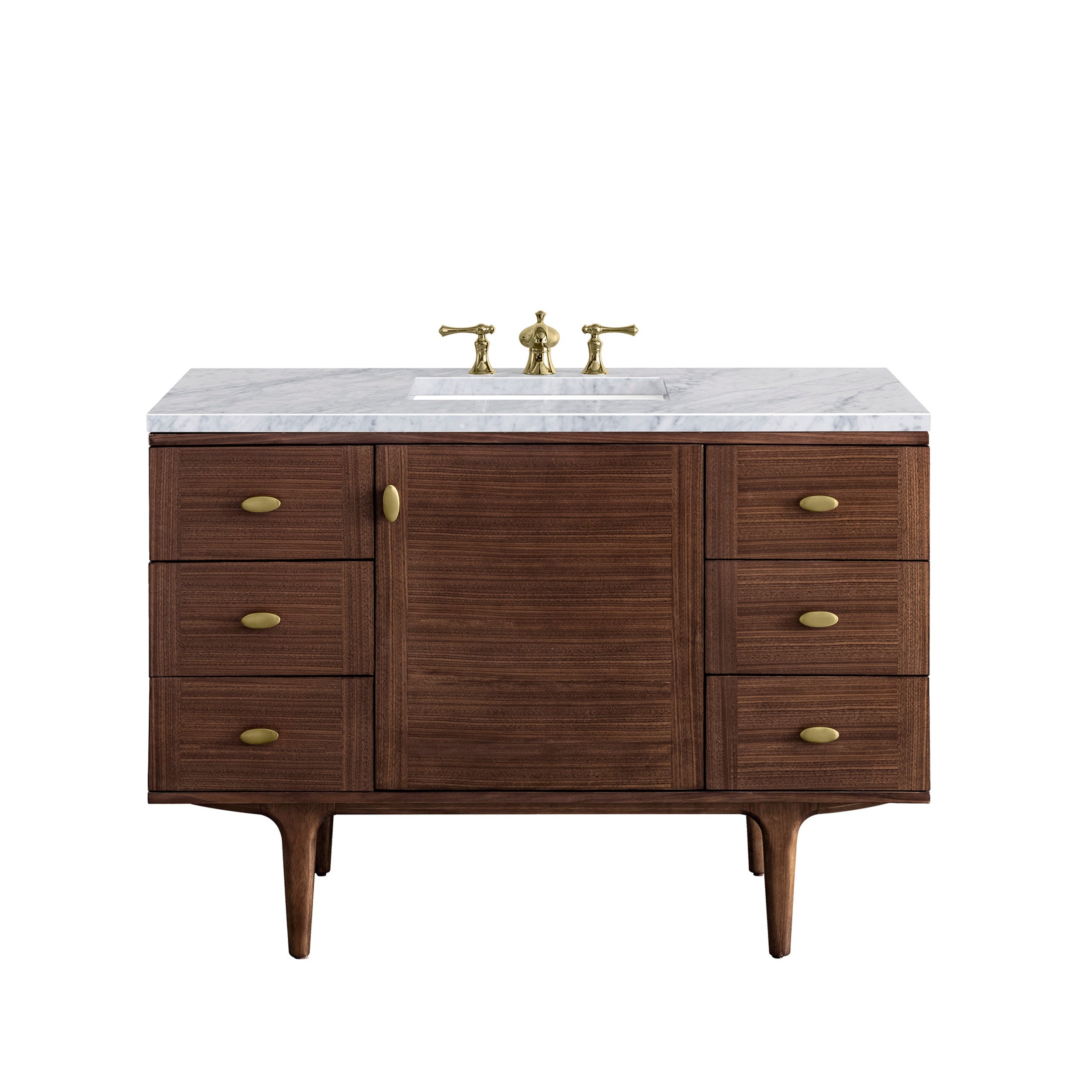 Mid-Century Walnut / Carrara White - 3 Faucet Holes