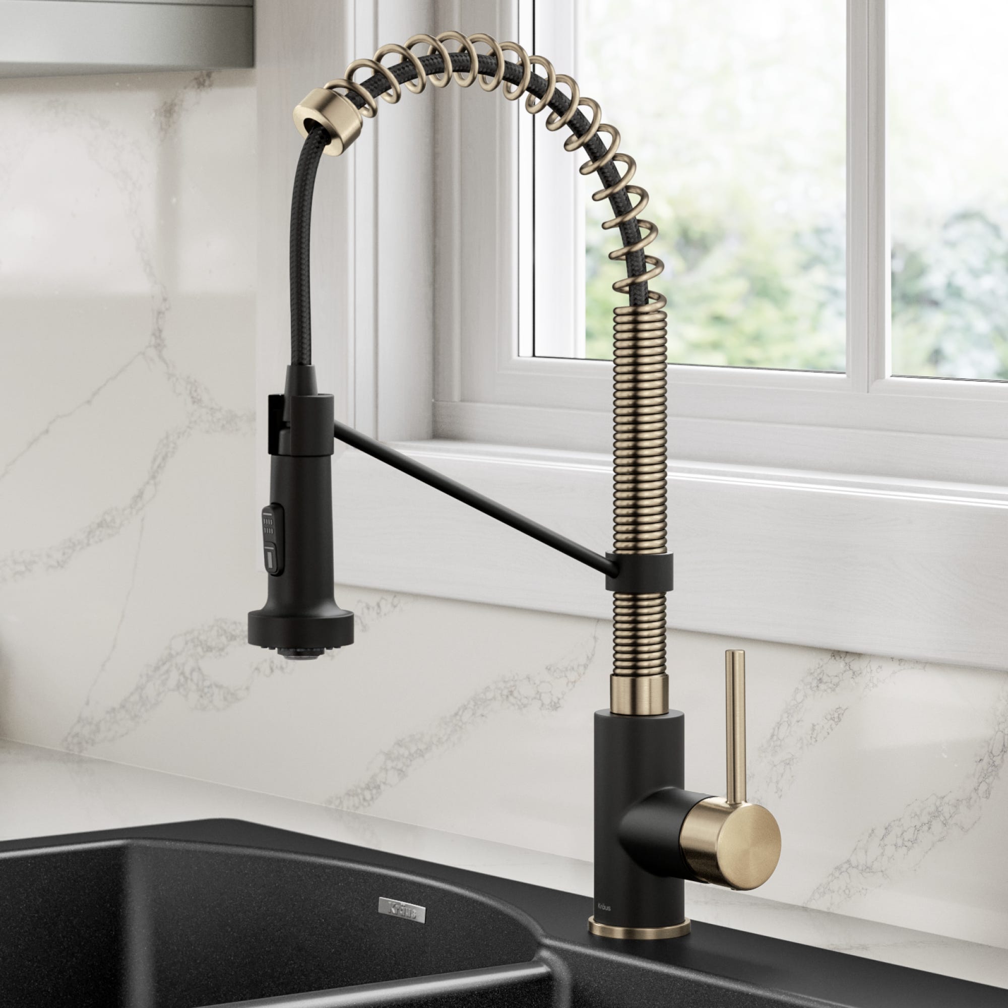 Spot Free Antique Champagne Bronze / Matte Black / Pull Down