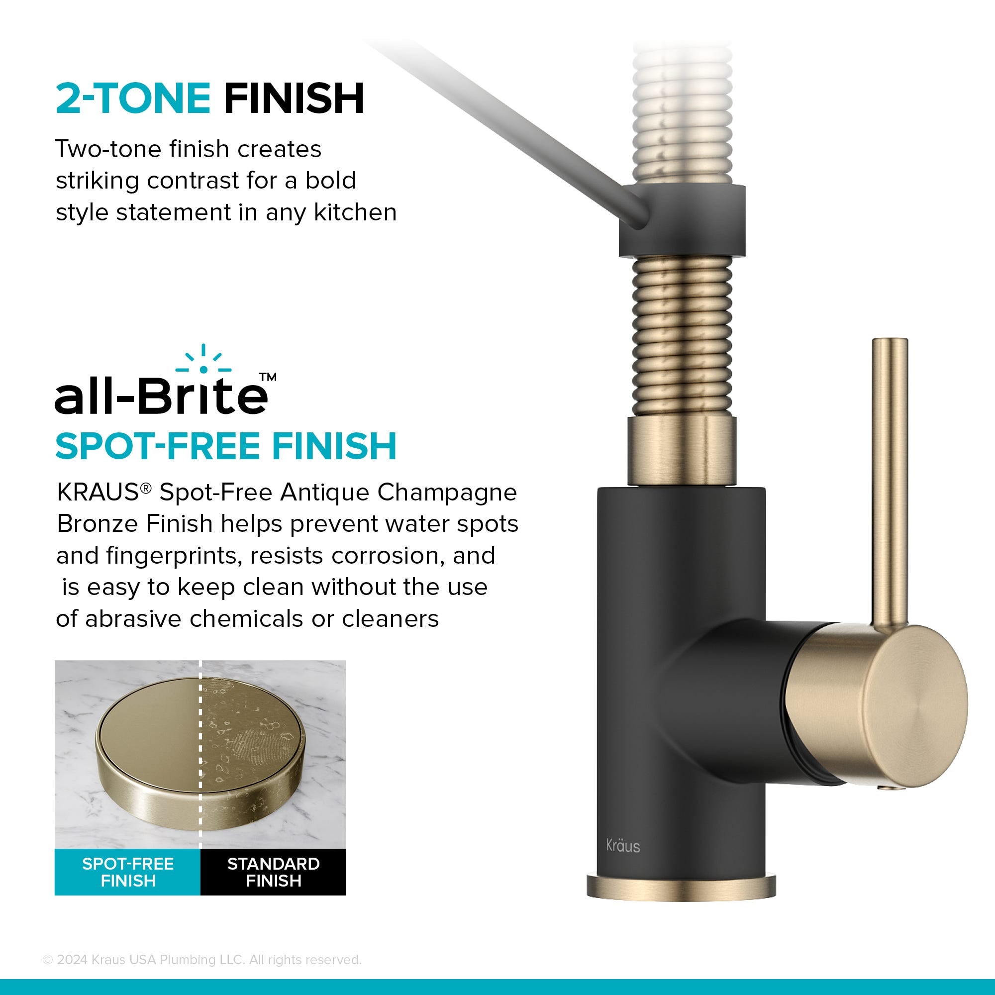 Spot Free Antique Champagne Bronze / Matte Black / Pull Down