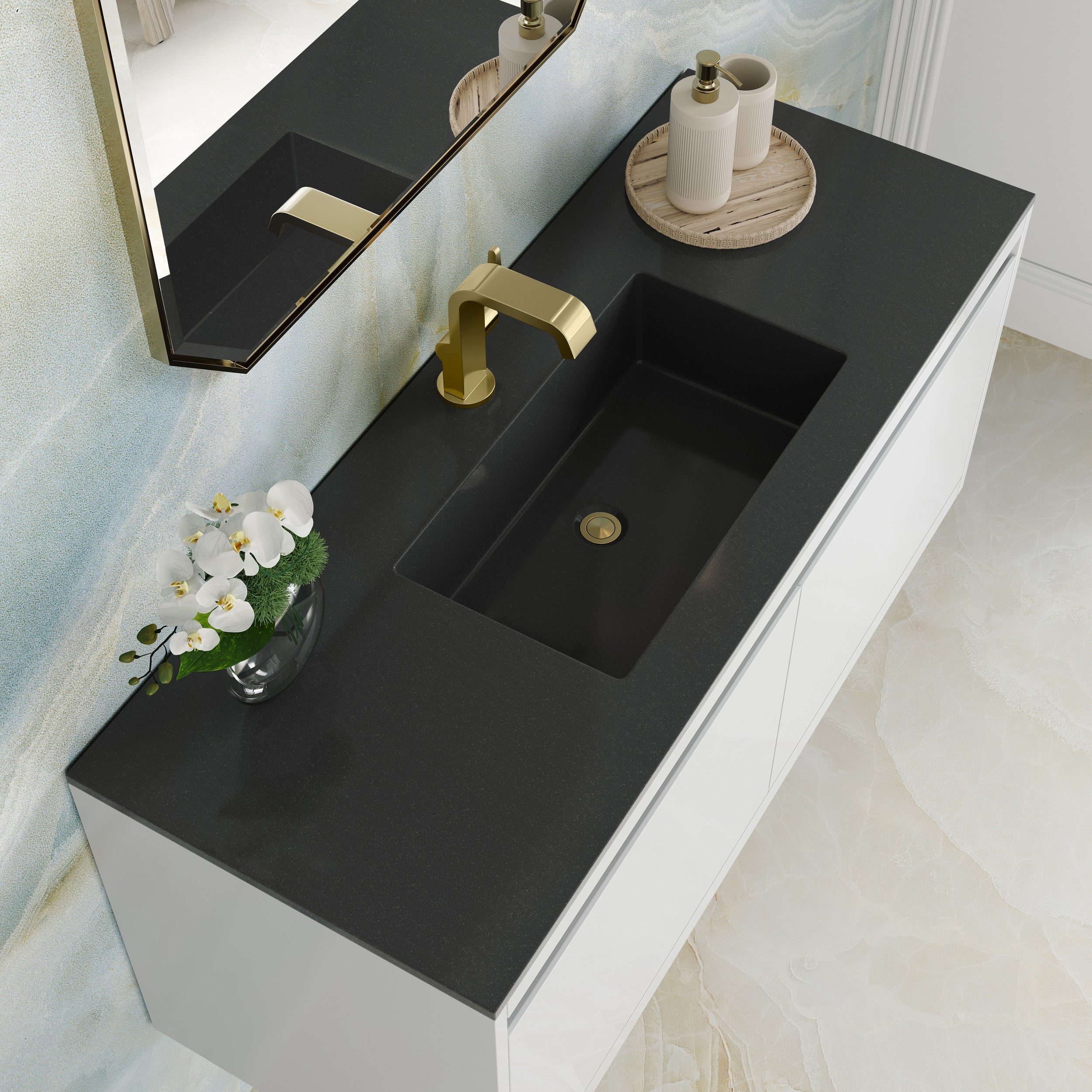 Glossy White / Champagne Brass / Charcoal Black - 1 Faucet Hole
