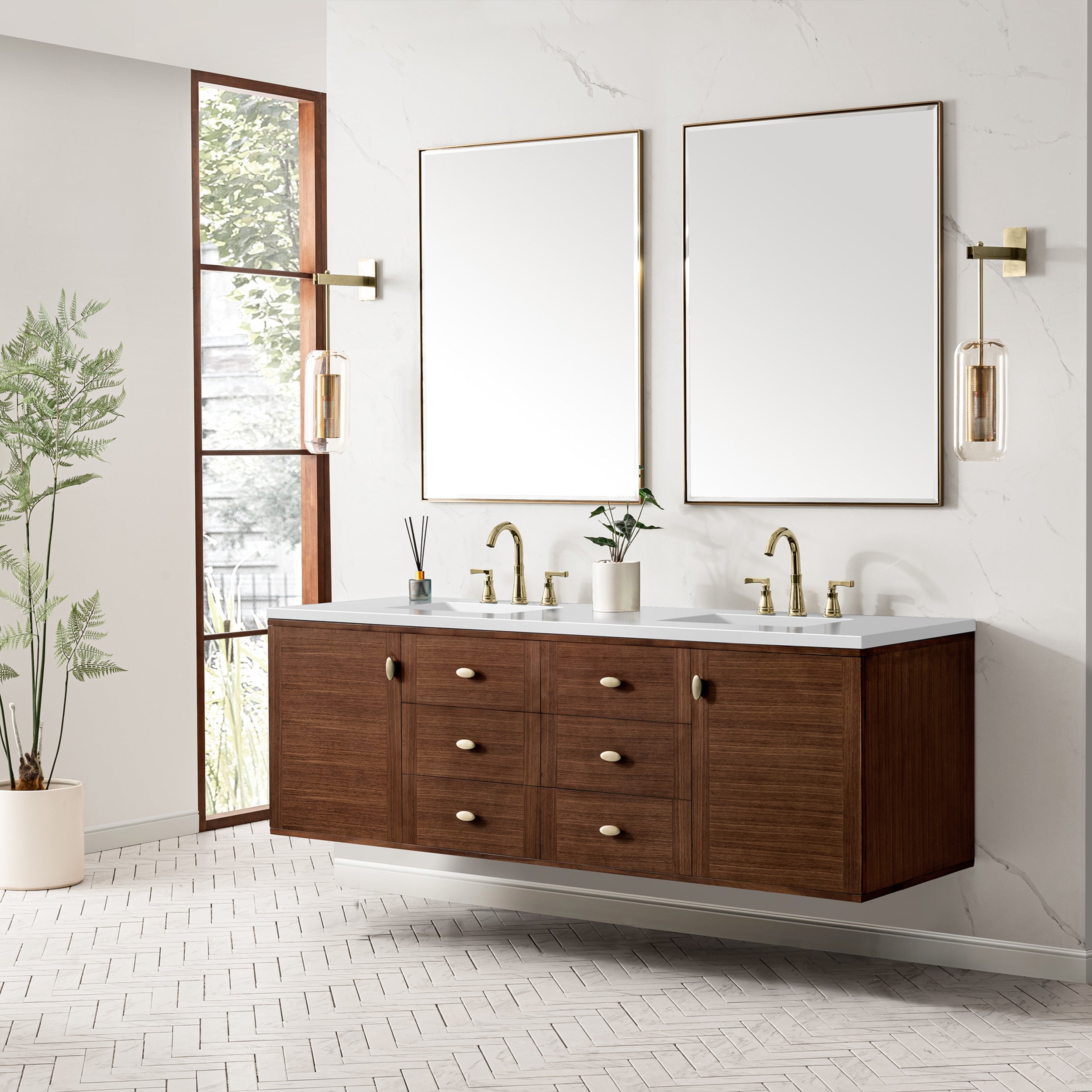 Mid-Century Walnut / White Zeus - 3 Faucet Holes