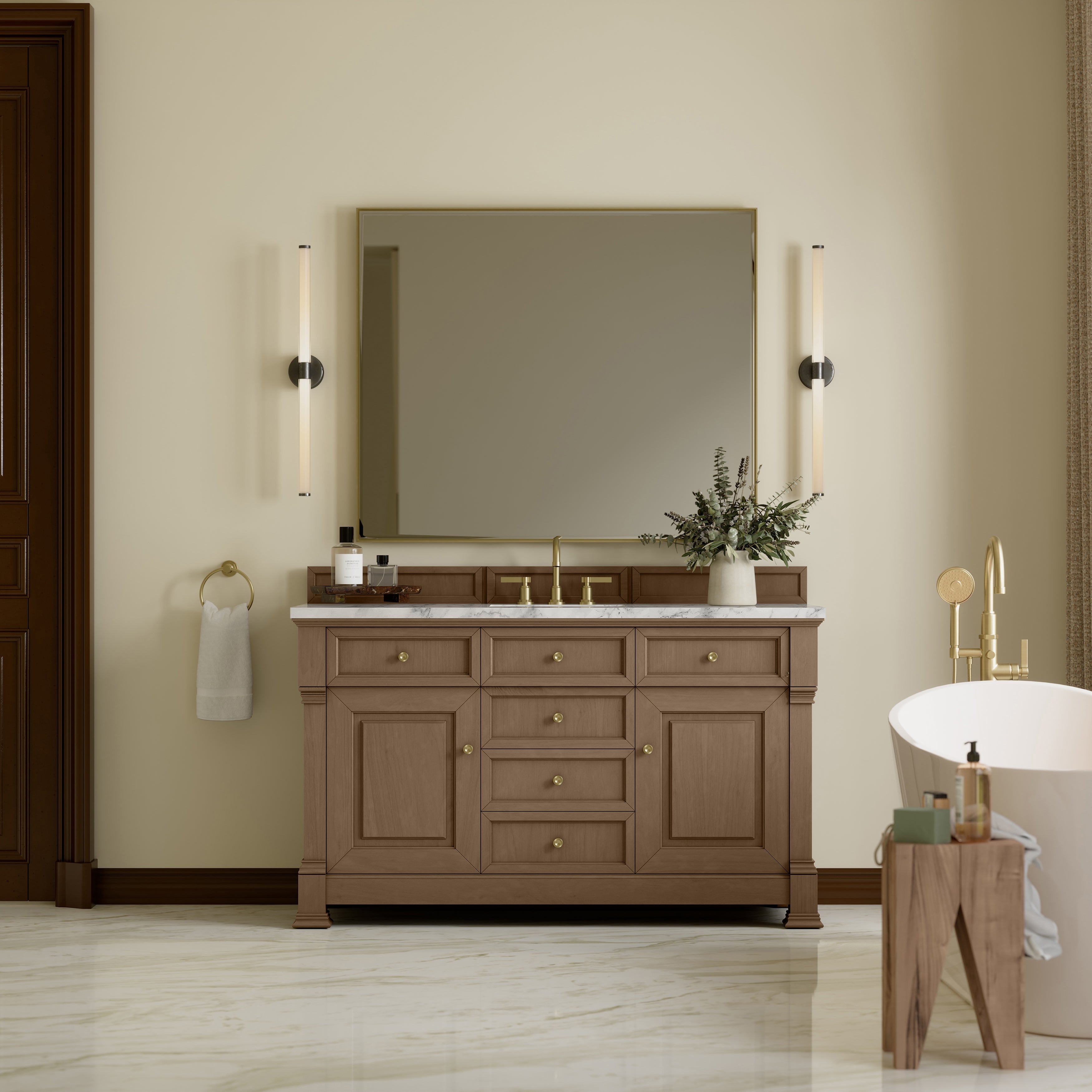Pecan / Carrara White - 3 Faucet Holes
