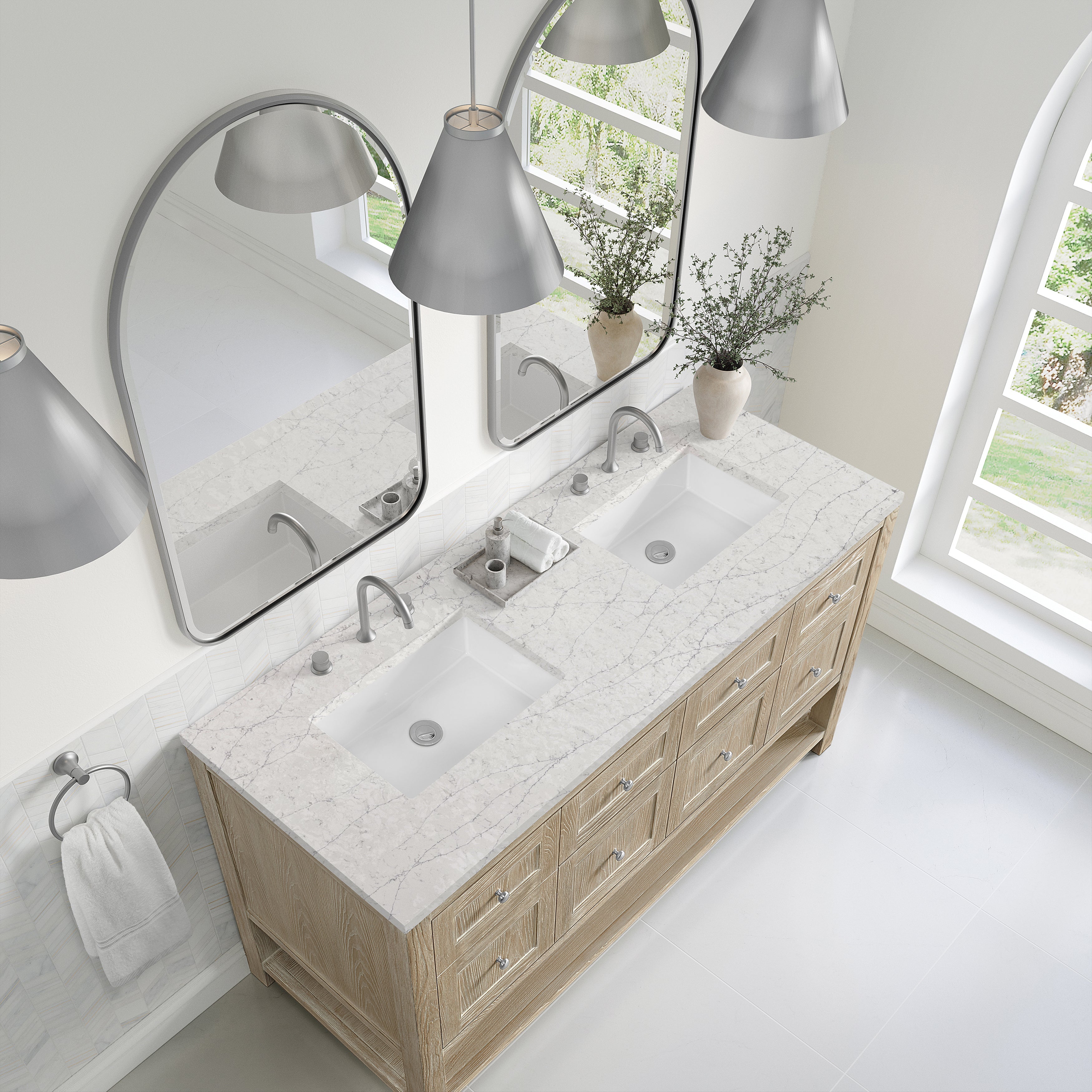 Whitewashed Oak / Eternal Jasmine Pearl - 3 Faucet Holes