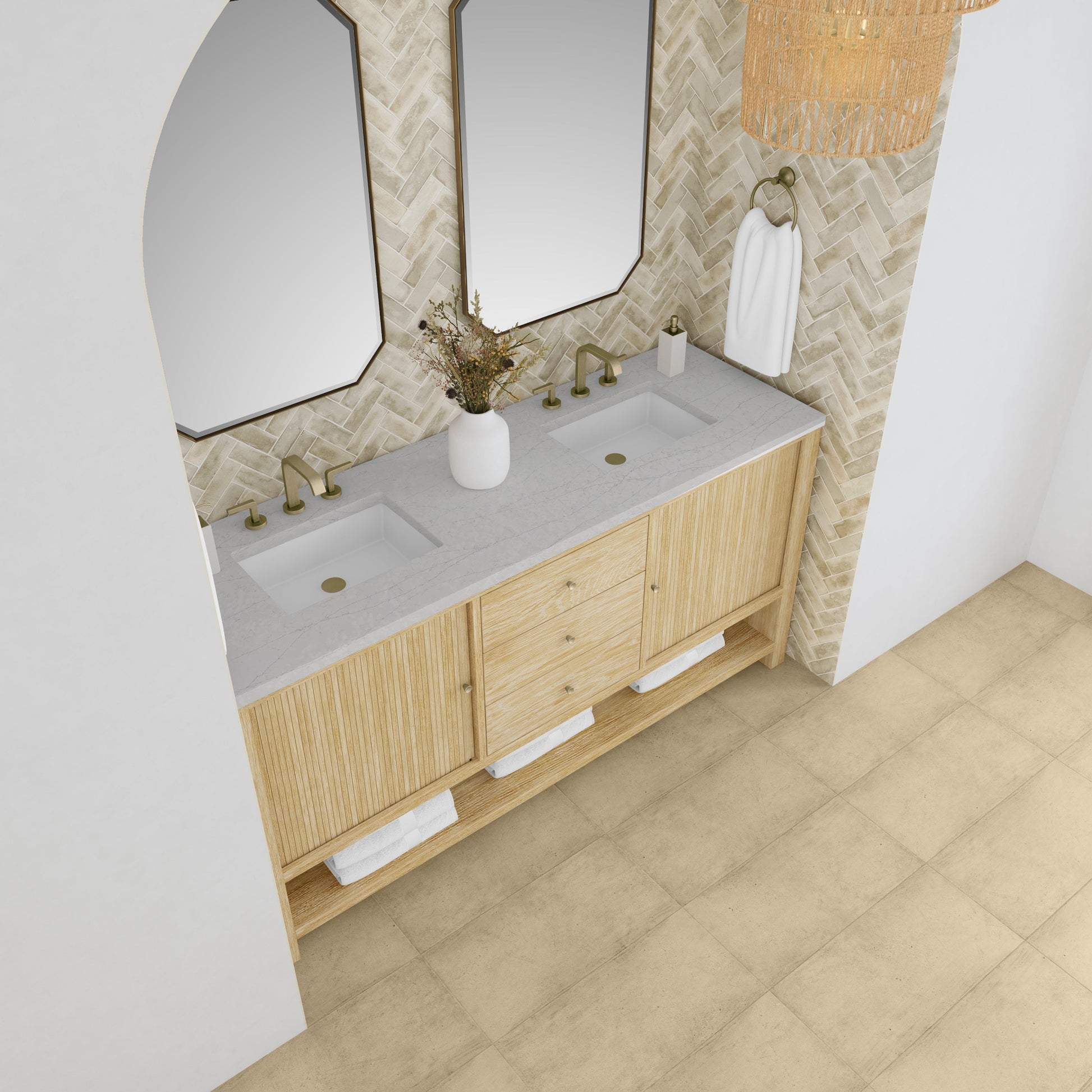 Sunwashed Oak / Eternal Jasmine Pearl - 3 Faucet Holes