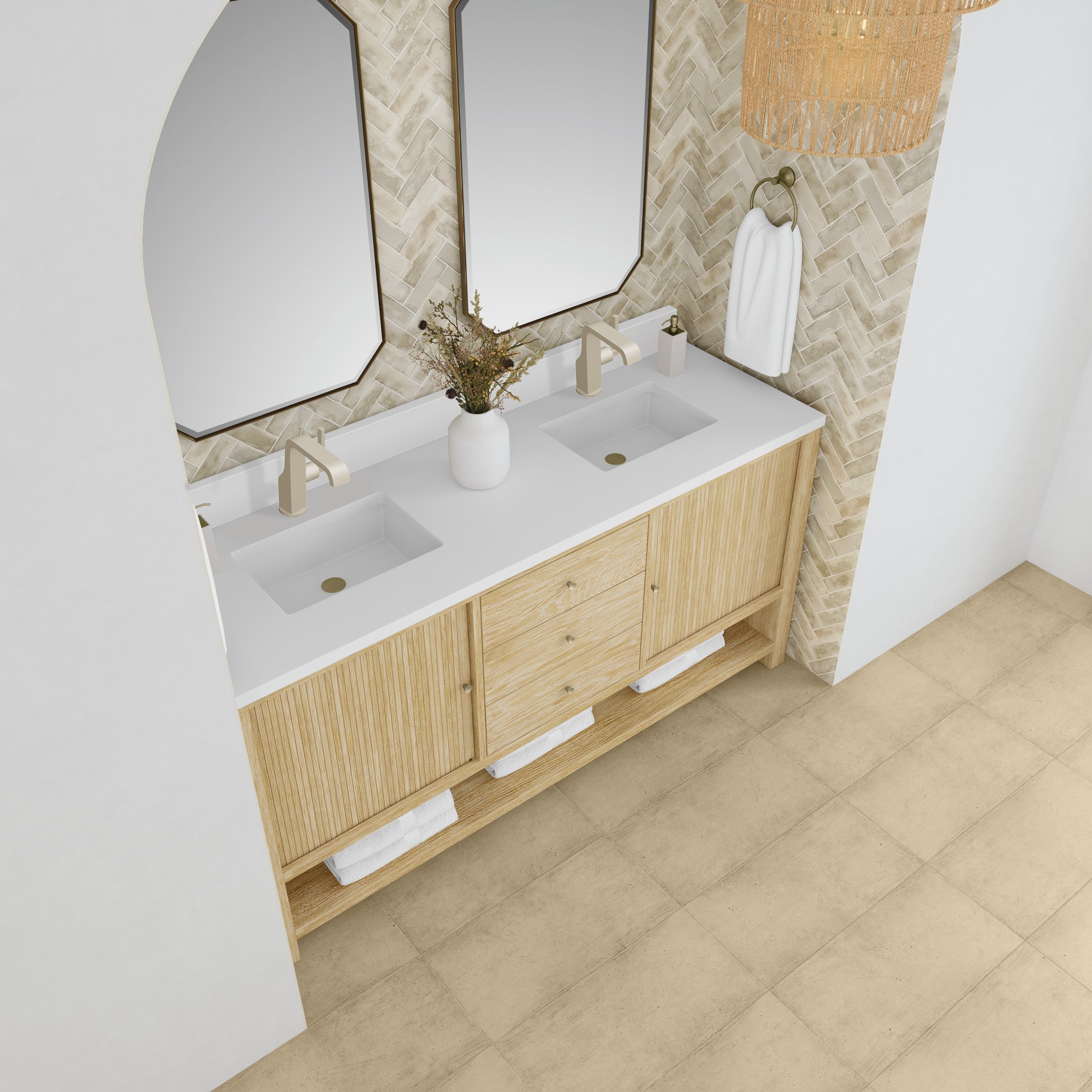 Sunwashed Oak / White Zeus - 1 Faucet Hole