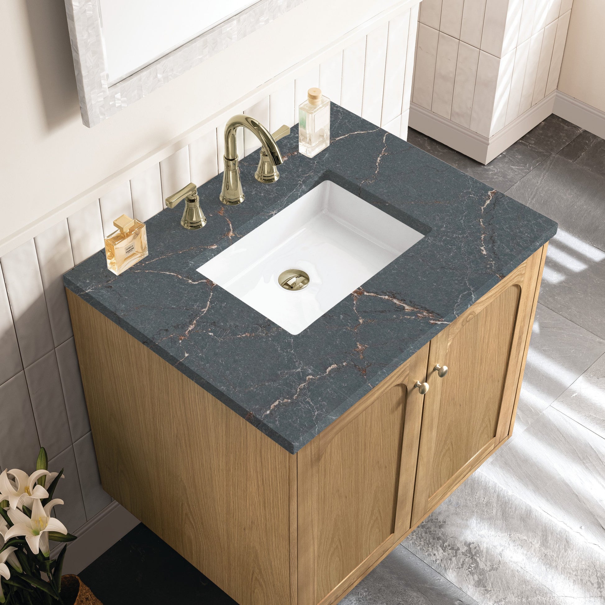 Light Natural Oak / Parisien Bleu - 3 Faucet Holes