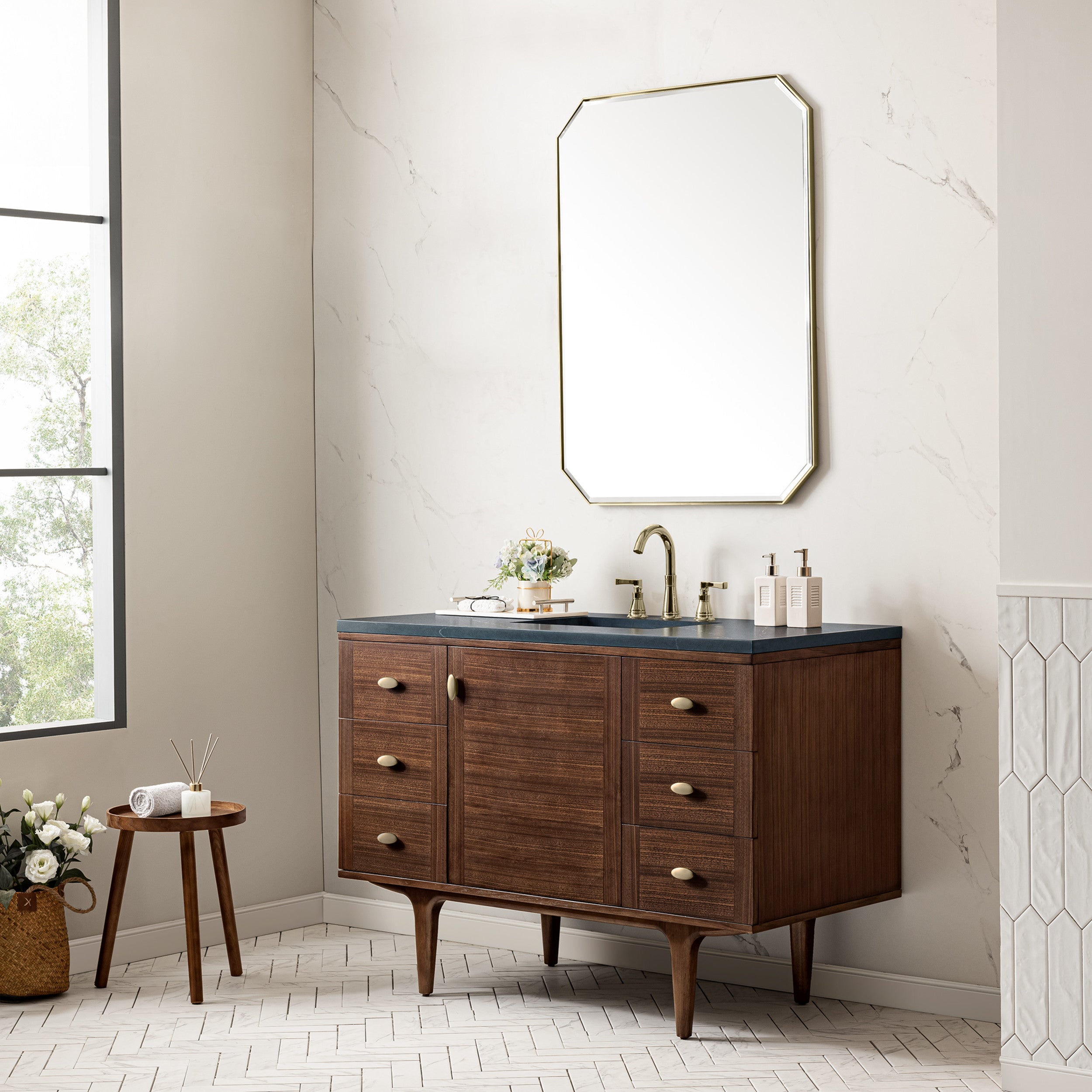 Mid-Century Walnut / Charcoal Soapstone - 3 Faucet Holes
