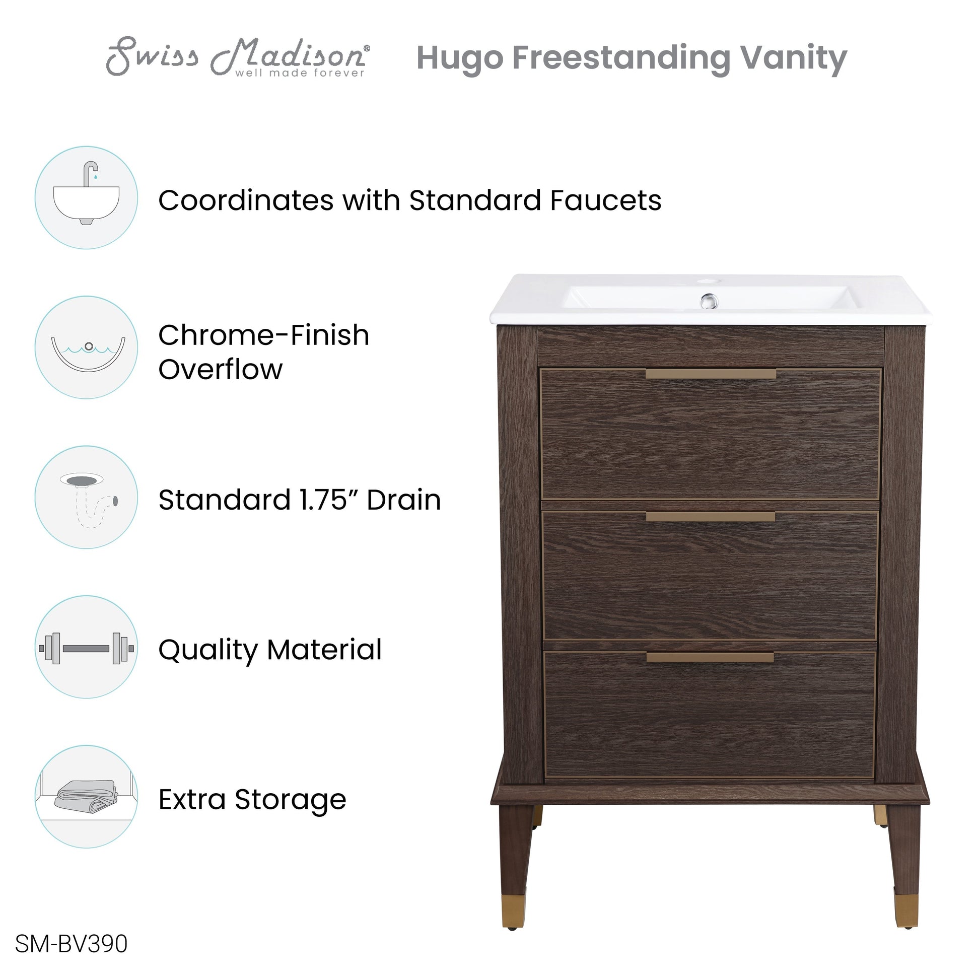 Brown Oak / White / 1-Hole
