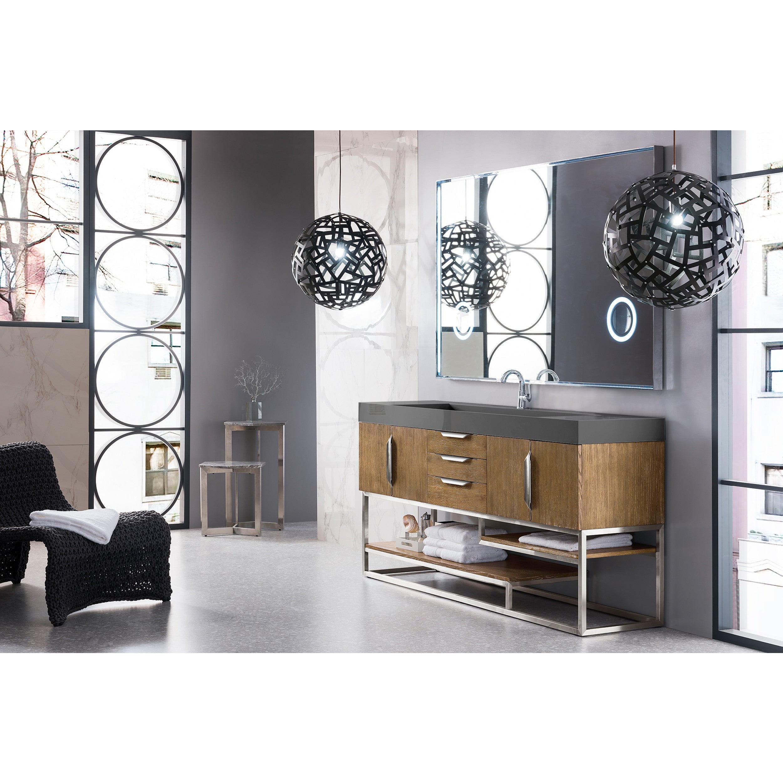 Latte Oak / Dusk Grey Glossy - 1 Faucet Hole